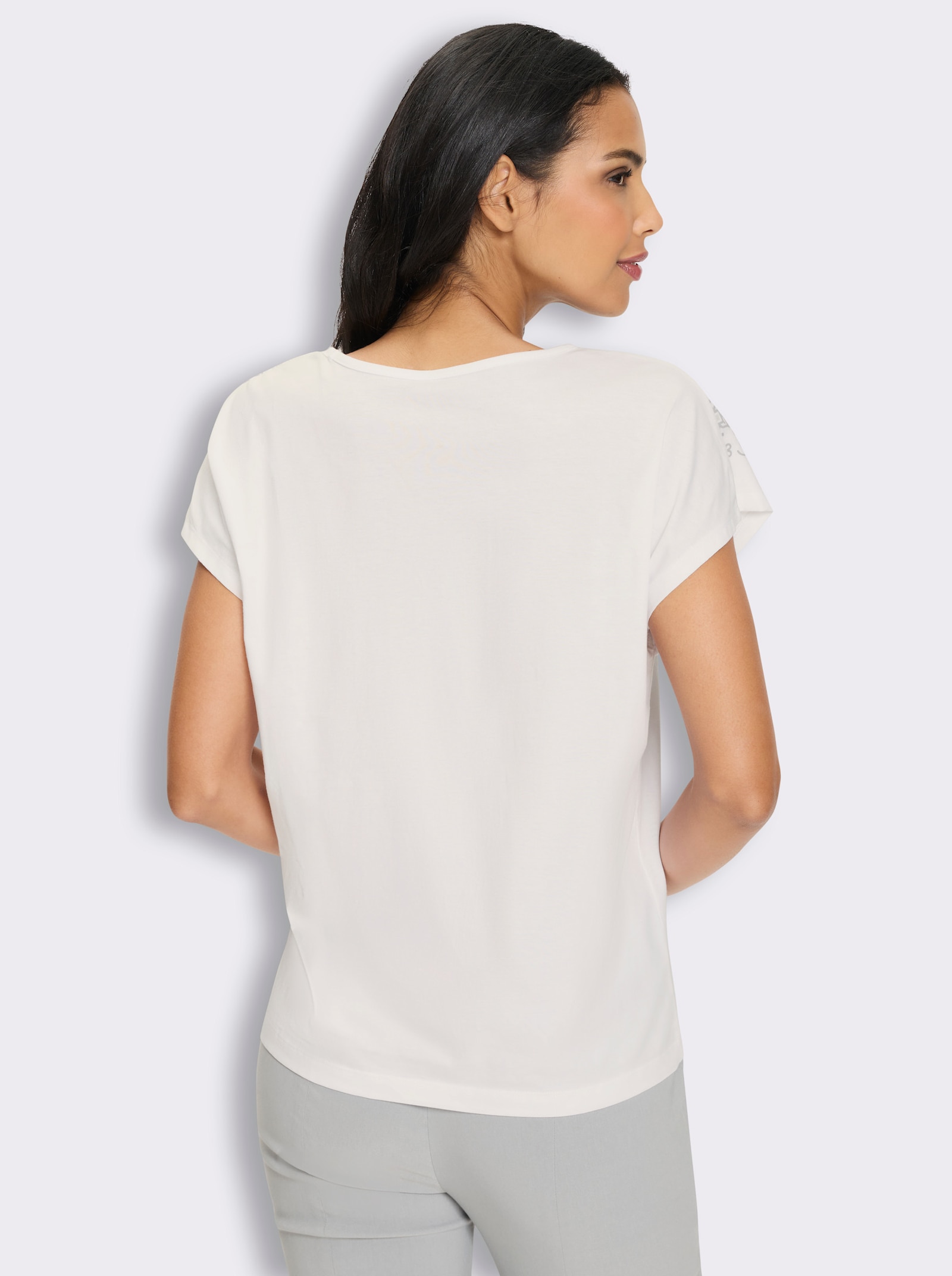Rundhalsshirt mit Ornament-Muster - ecru