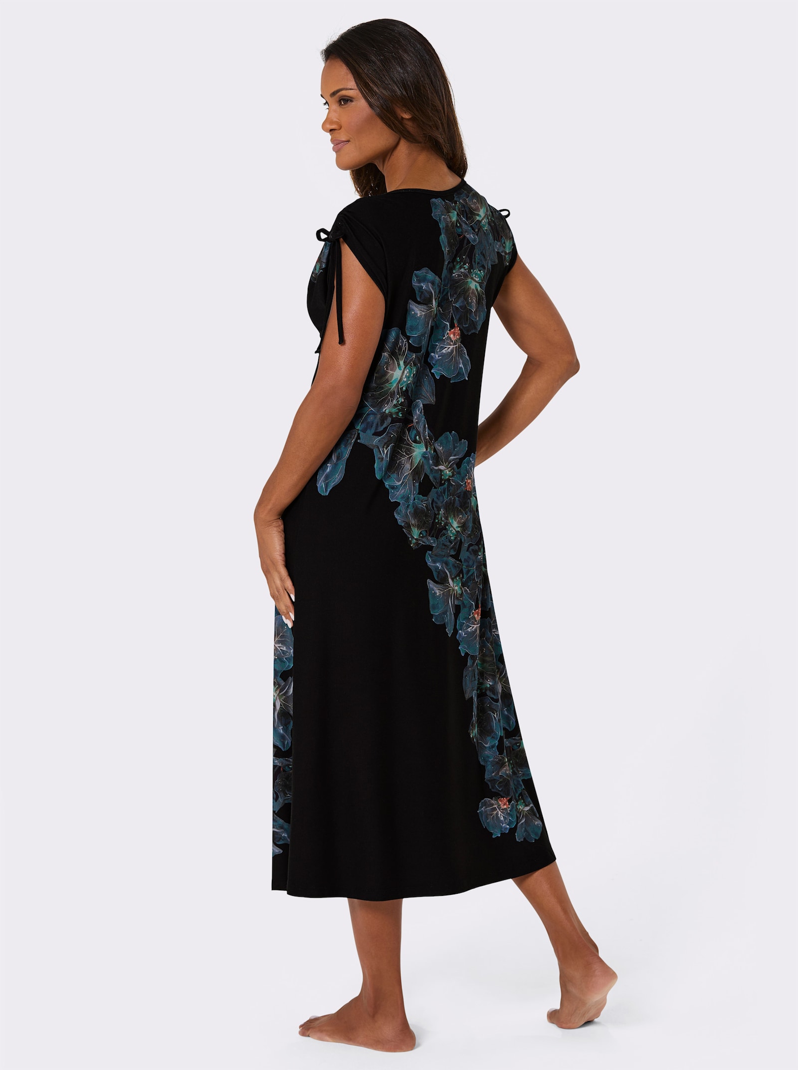 feel good Sommerkleid mit Bändern an der Schulter - schwarz-topas