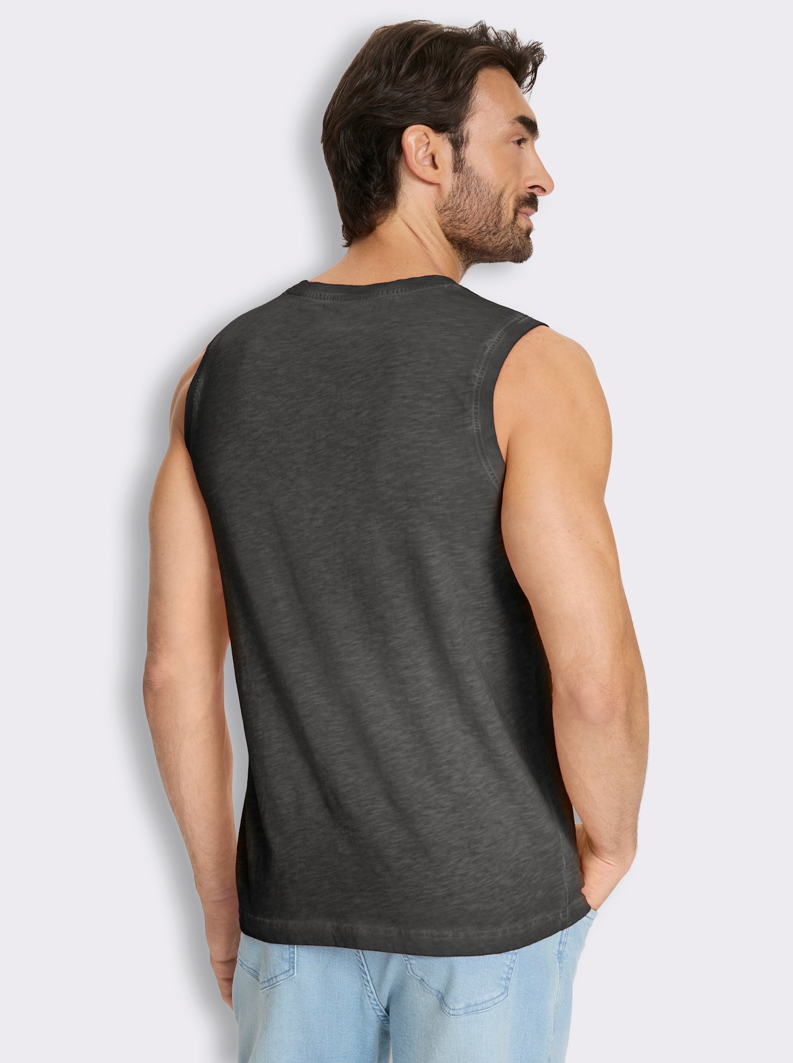 V-Shirt ärmellos, aus Baumwolle - graphit