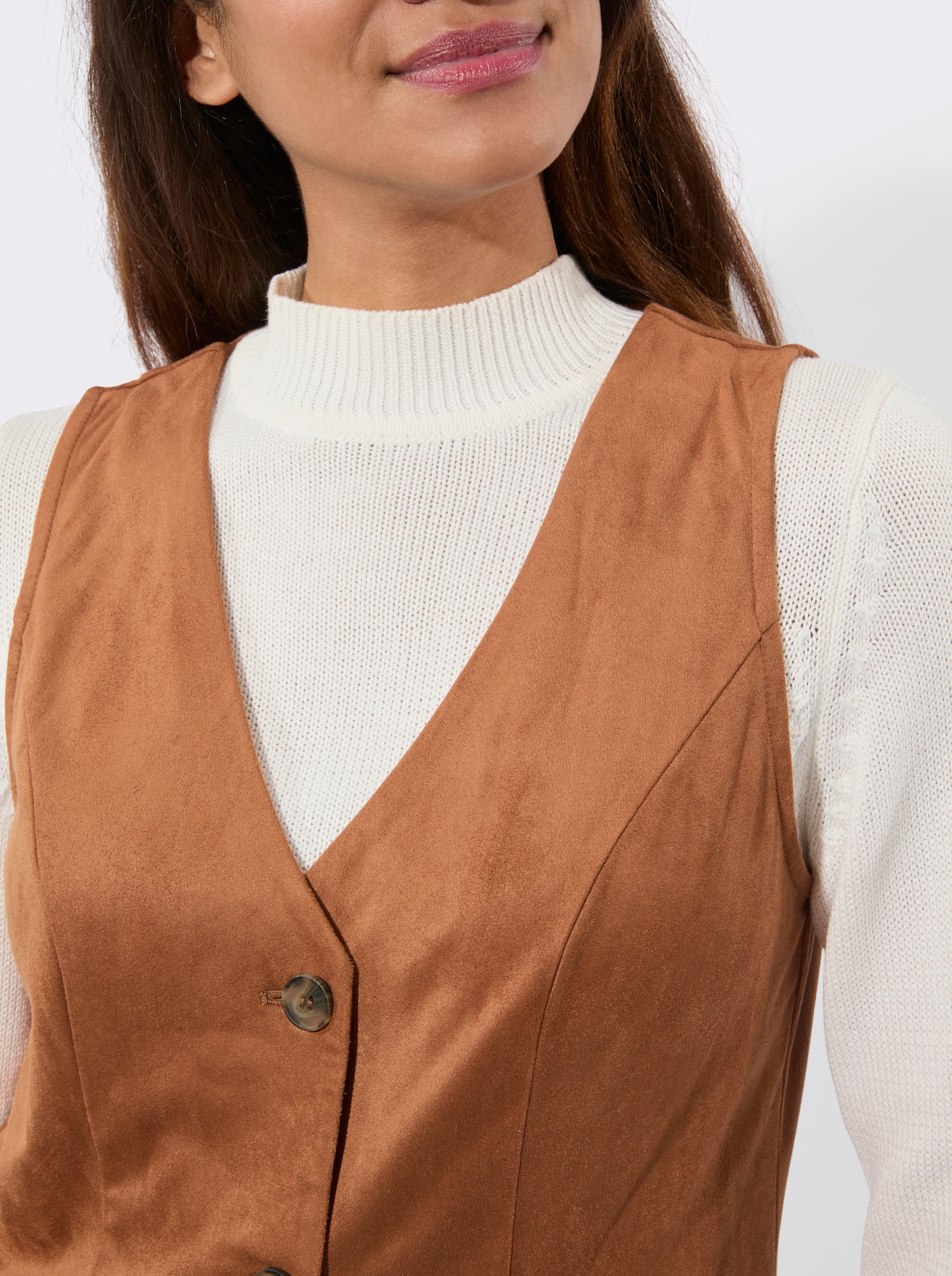 Lederimitatweste mit V-Ausschnitt - cognac