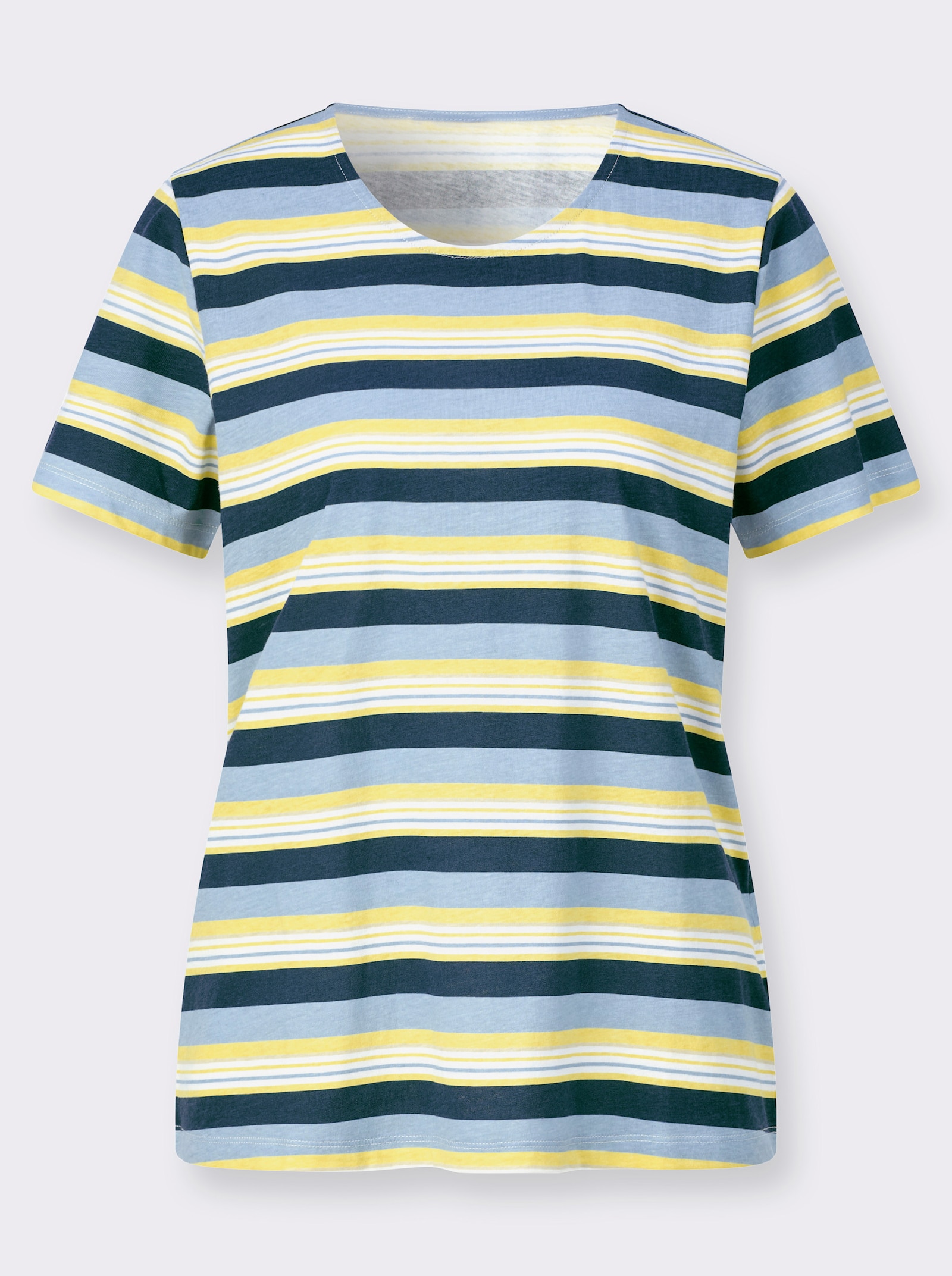 Ringelshirt mit Rundhals-Ausschnitt - dunkelblau-zitrone-gestreift