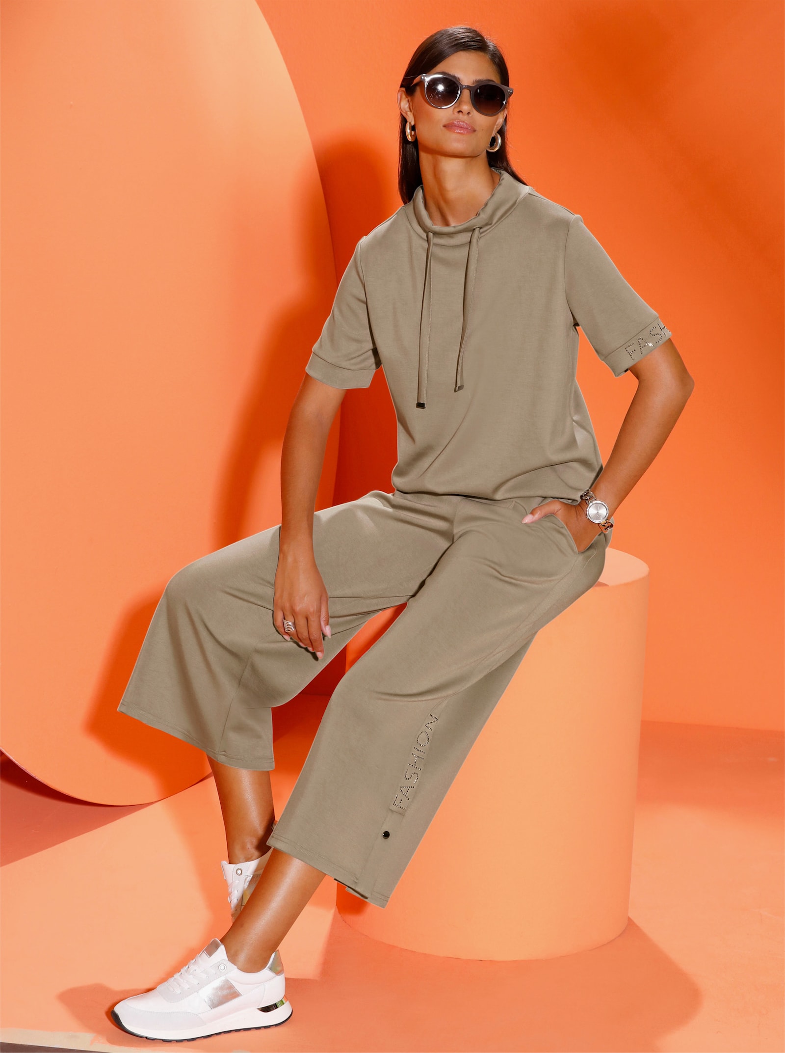 Jupe-culotte avec longues fentes latérales - grège