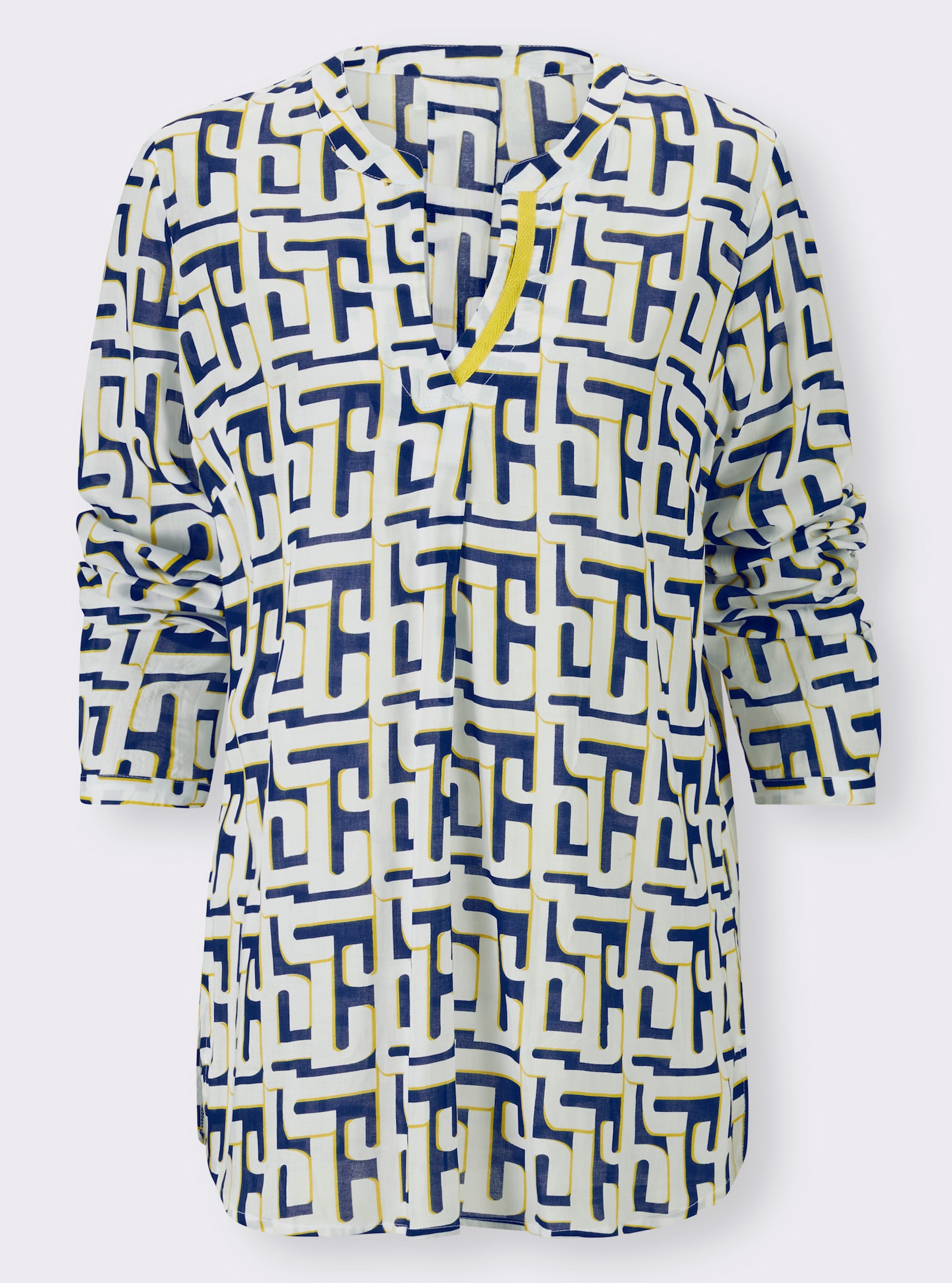 heine Druckbluse mit Knopfmanschetten - weiß-royalblau-bedruckt