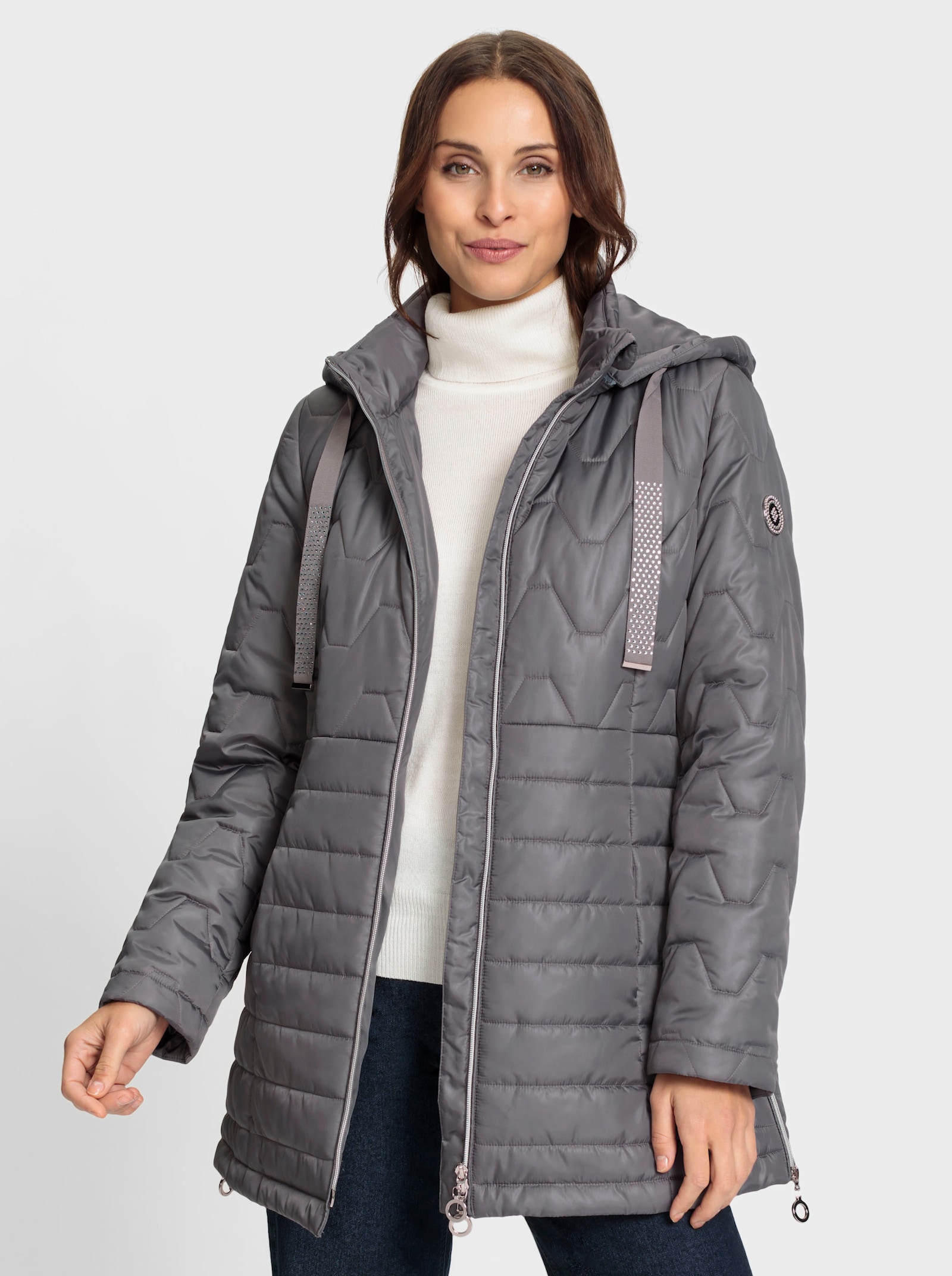 Steppjacke mit Glanz-Akzenten - grau