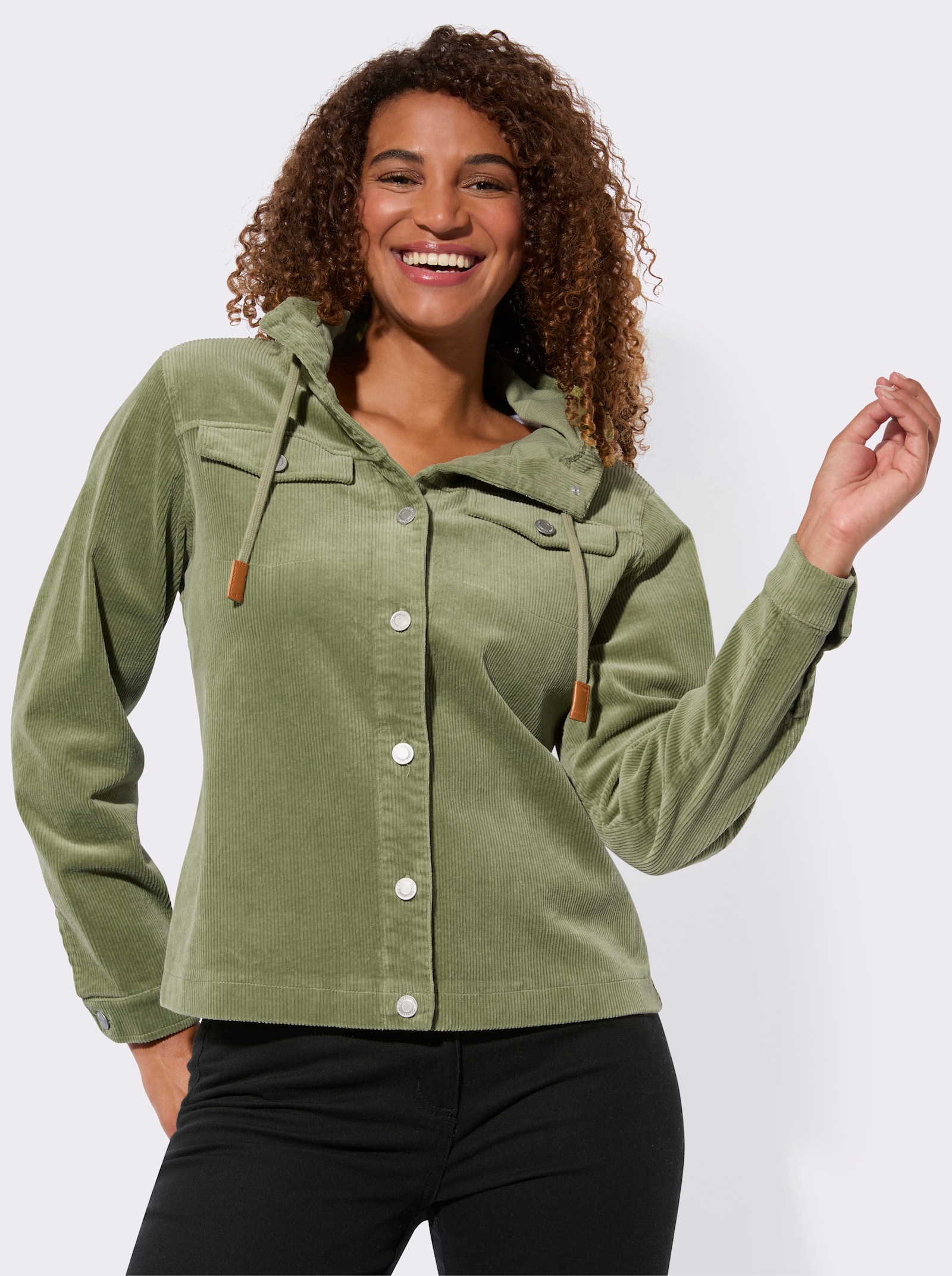 Cordjacke mit Kapuze - schilf