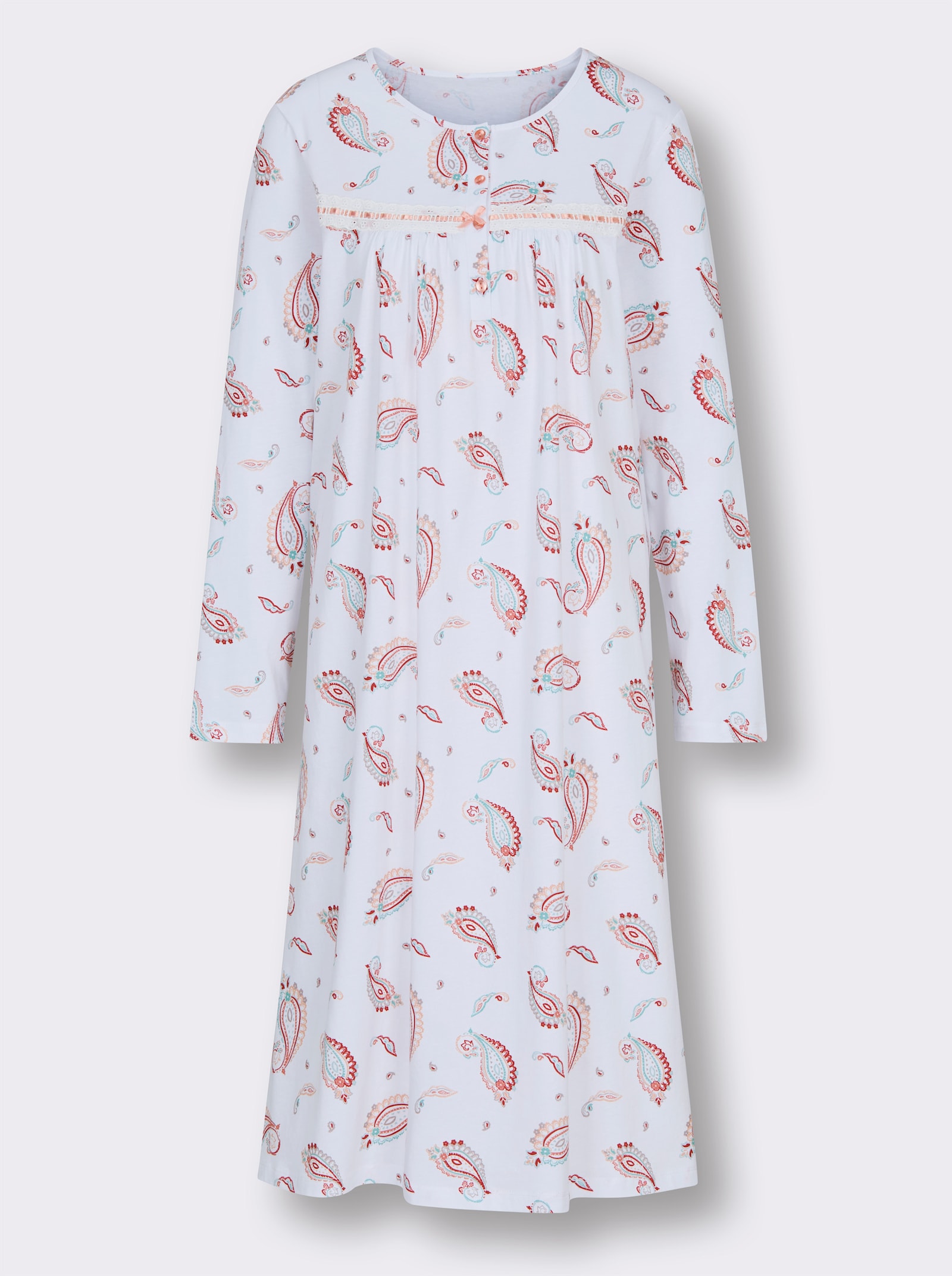 wäschepur Nachthemd mit Satinschleifchen - ecru-apricot-bedruckt