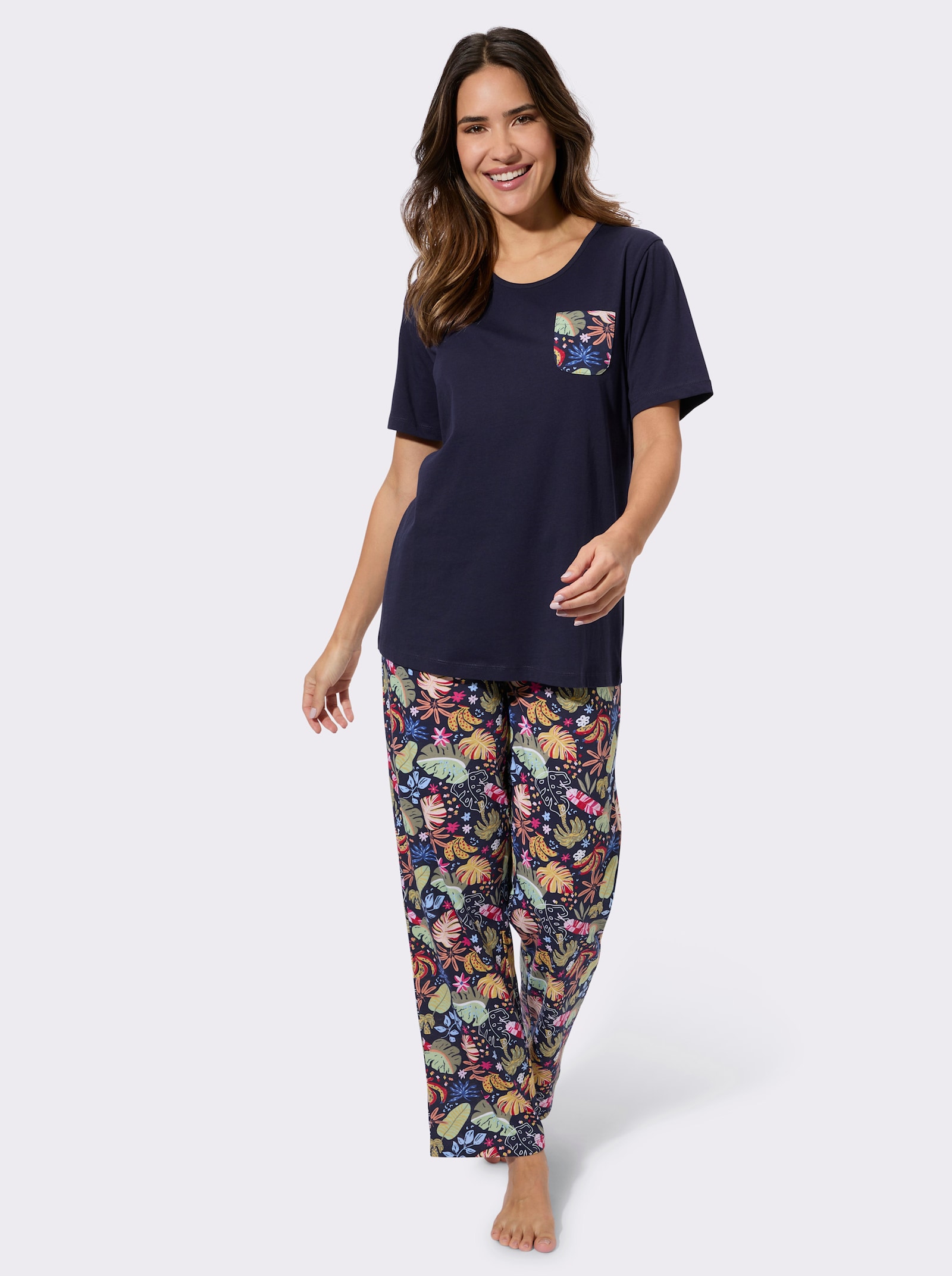Schlafanzug mit Brusttasche - marine-bedruckt