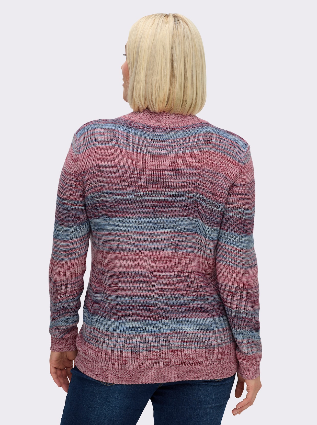 Stehkragenpullover in Melange-Optik - altrosa-mittelblau-meliert