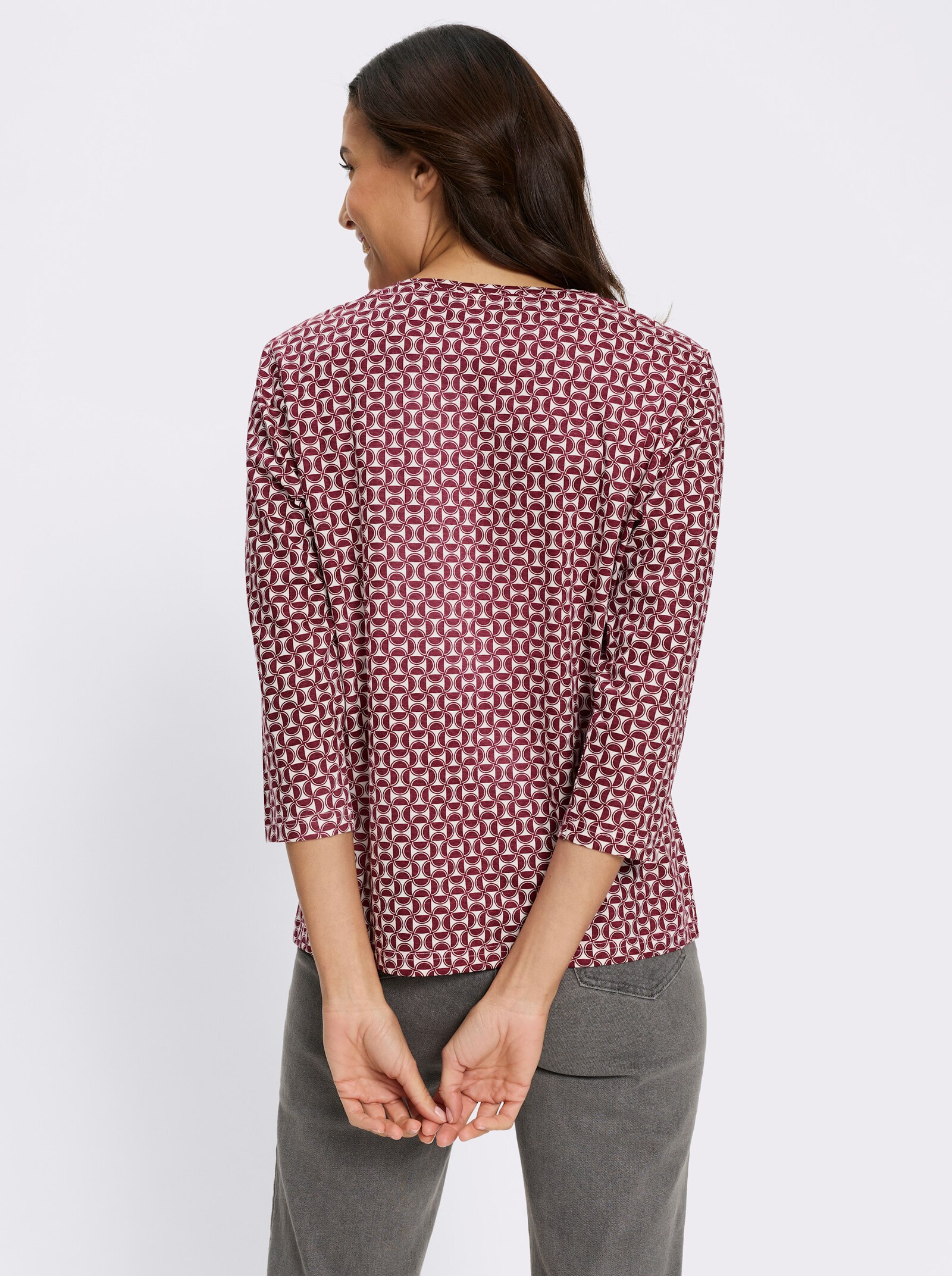 Print-Shirt mit grafischem Dessin - bordeaux-ecru-bedruckt