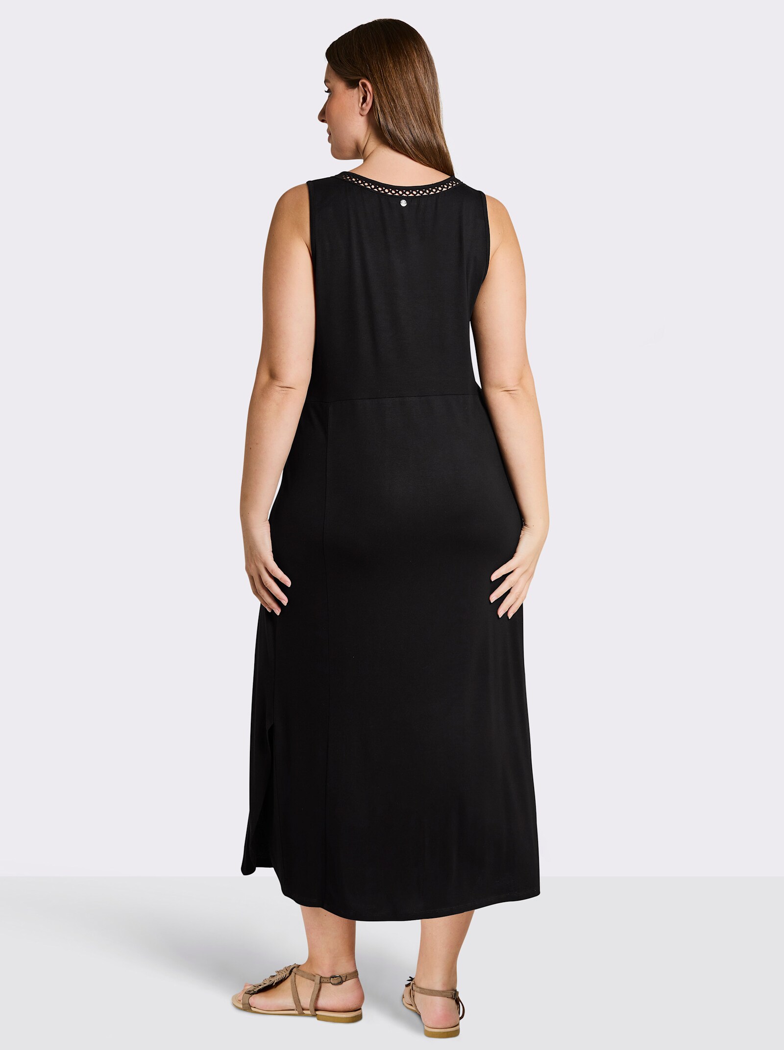 sheego A-Linien-Kleid mit Spitze am Ausschnitt - schwarz