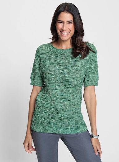 Baumwollpullover aus Melange-Garn - apfel-marine-gemustert