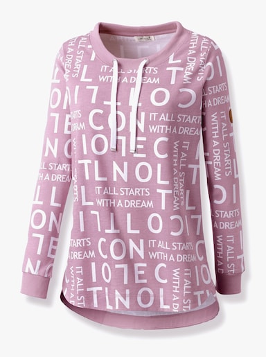 Lang sweatshirt met tekstprint - mauve/wit gedessineerd