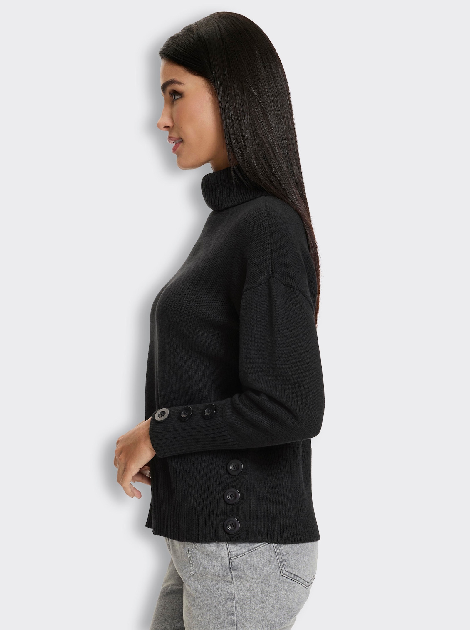 heine Rollkragenpullover mit Seitenschlitzen - schwarz