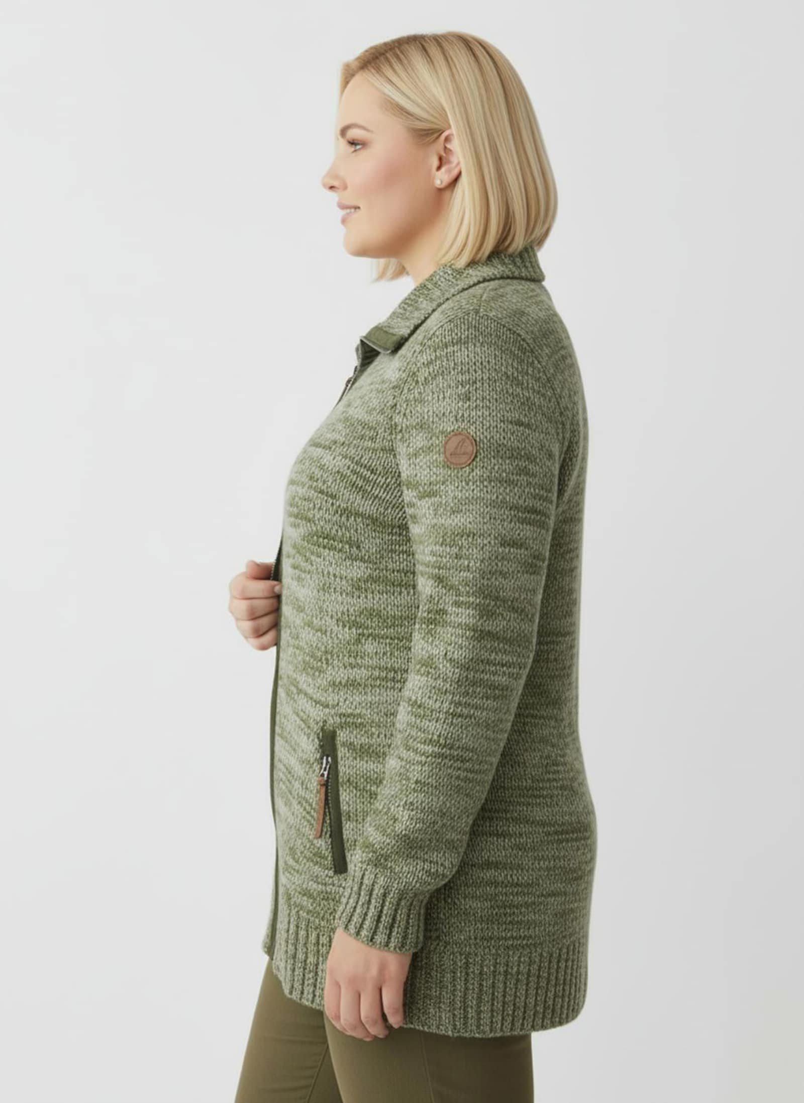 Longstrickjacke mit Troyerkragen - schilf-ecru-meliert