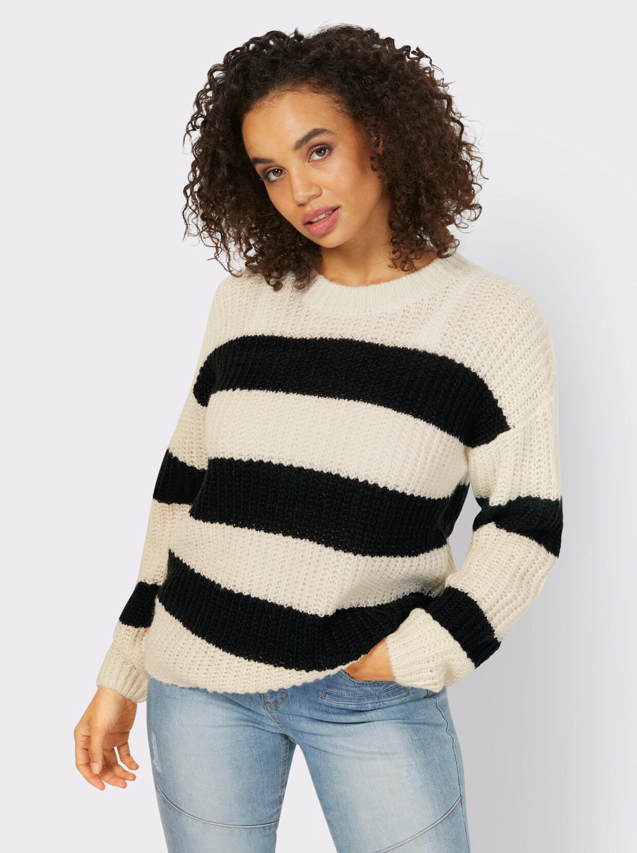 heine Gebreide pullover - zwart/ecru gestreept