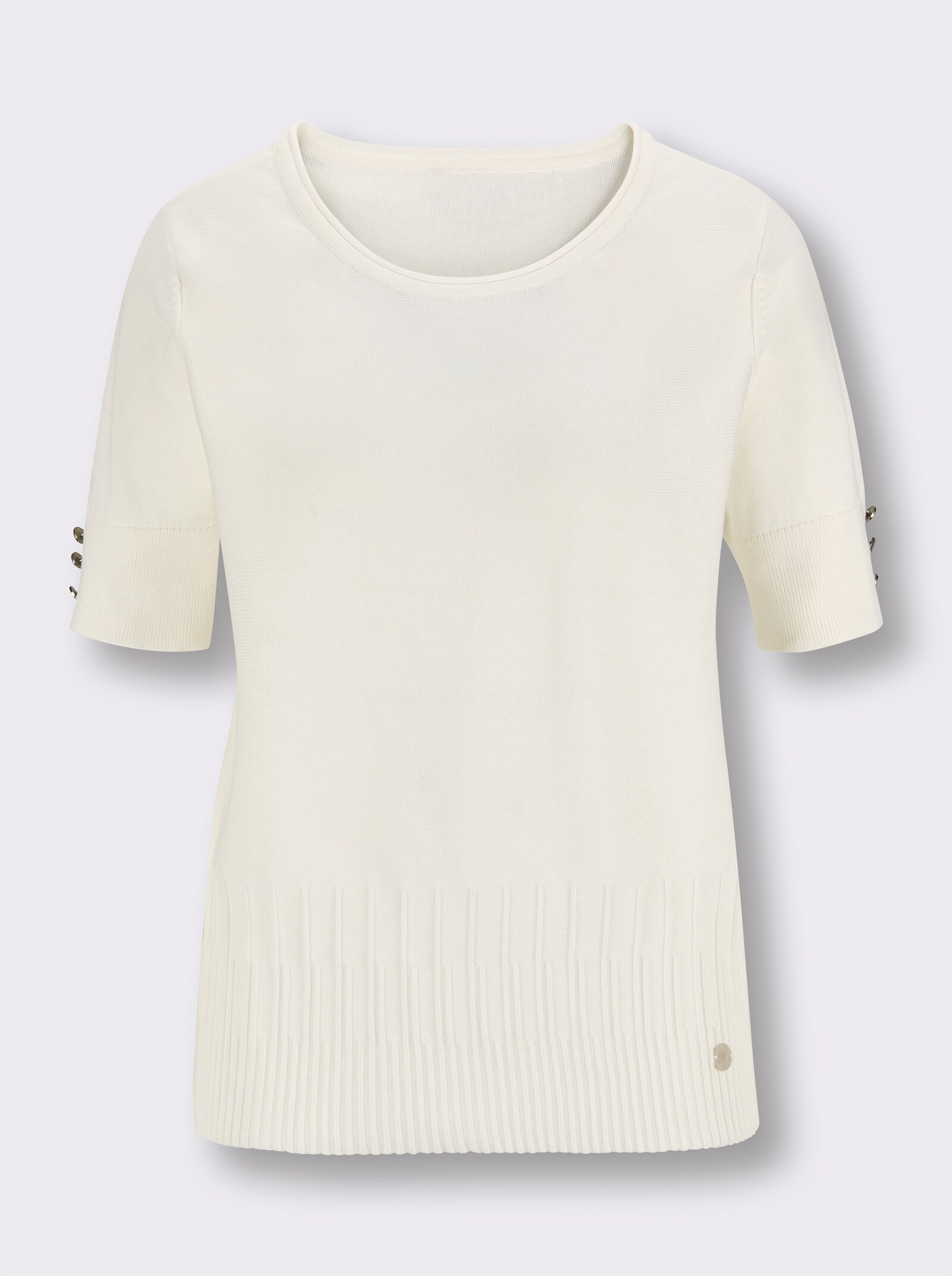 CREATION L PREMIUM Kurzarmpullover mit Zierknöpfen - ecru