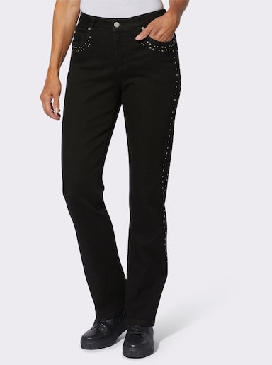 Jeans mit Ziernieten an den Seitennähten - black denim