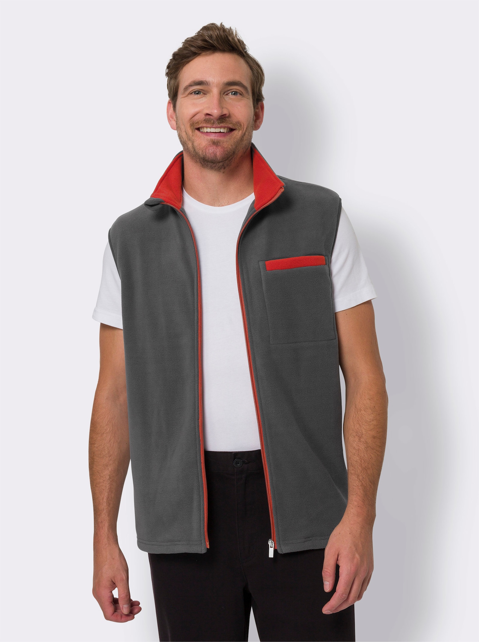 Fleeceweste mit Kontrast-Details - anthrazit