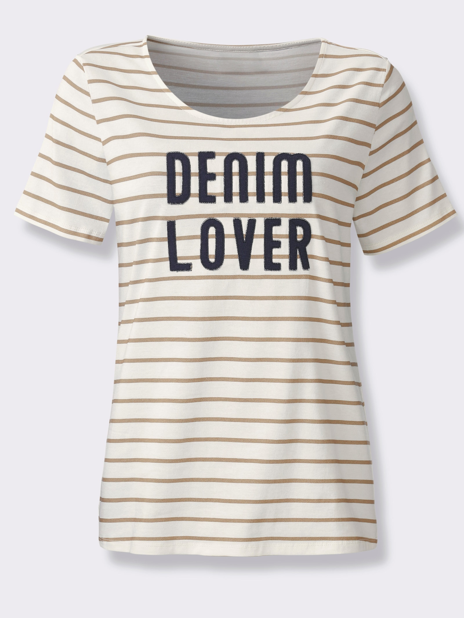 heine Kurzarmshirt im Ringel-Dessin - ecru-beige-geringelt