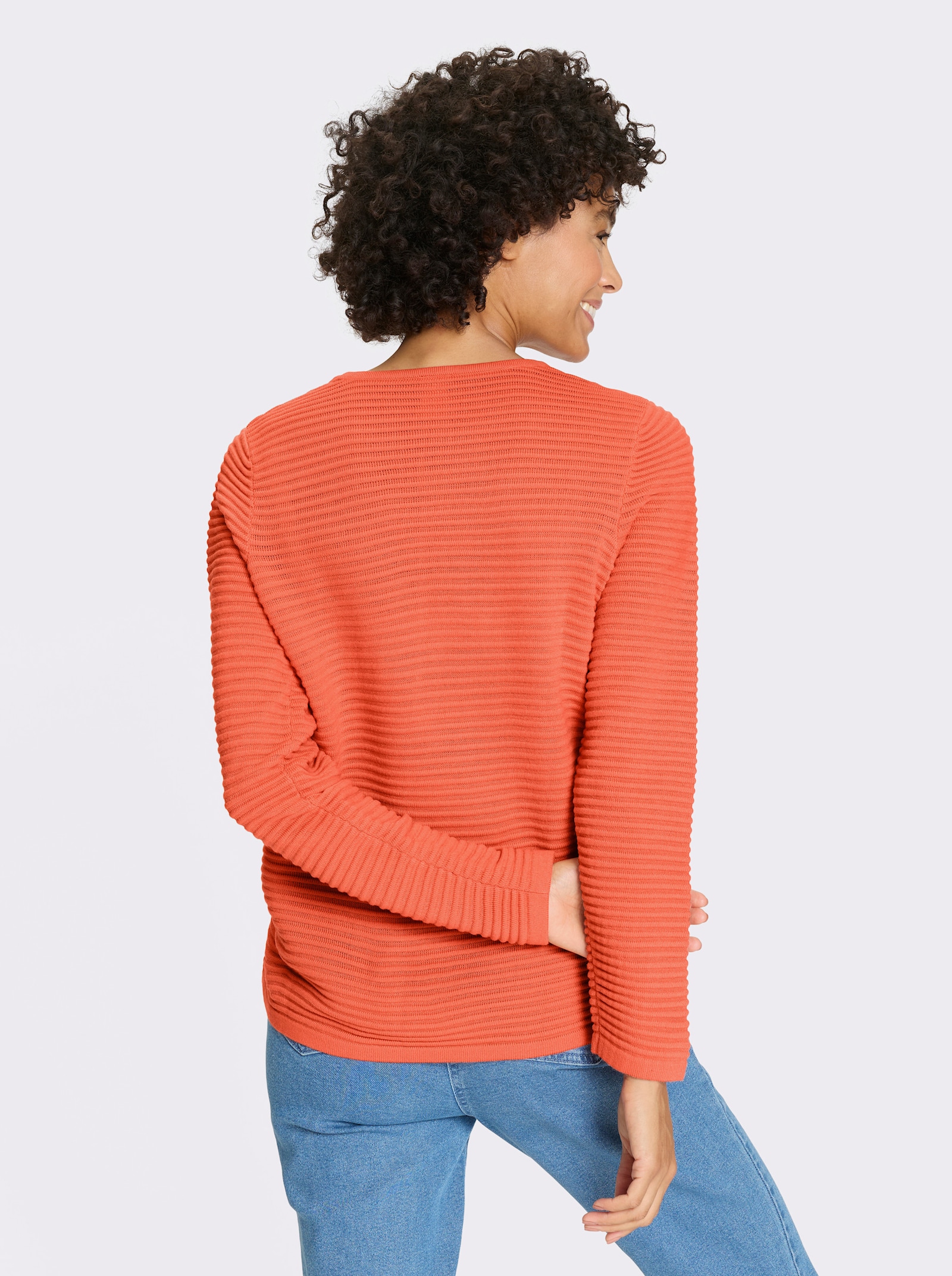 Långärmad tröja i ribbad look - korall