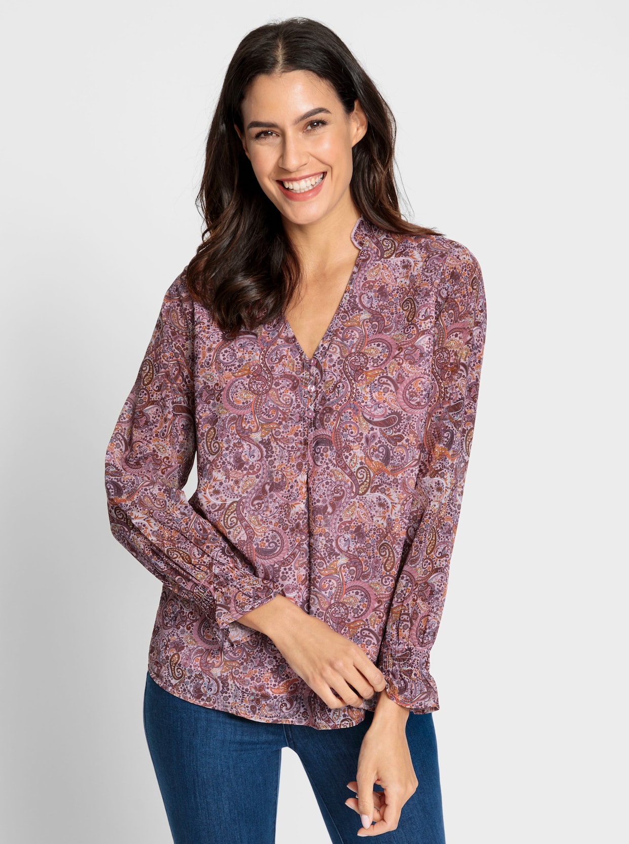 Blouse - hortensia/cognac bedrukt