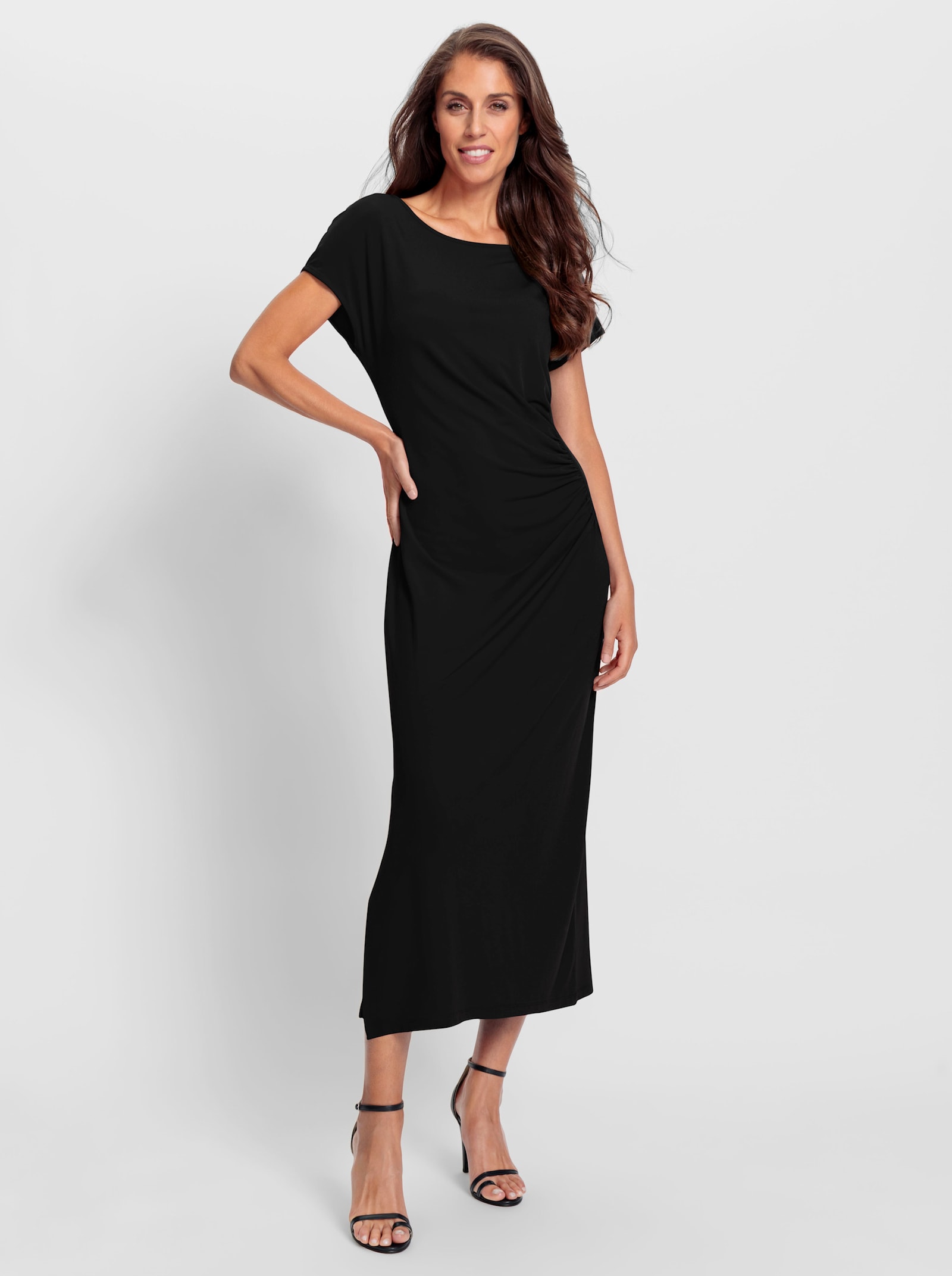 heine Maxikleid mit Raffungen und Saumschlitz - schwarz