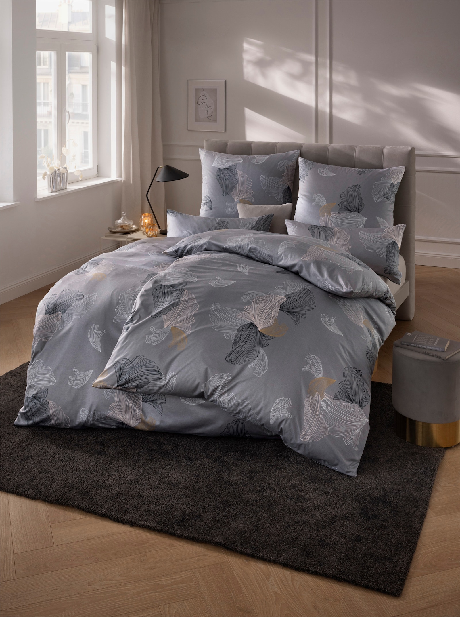 Estella Bedtextiel - steengrijs/wit bedrukt