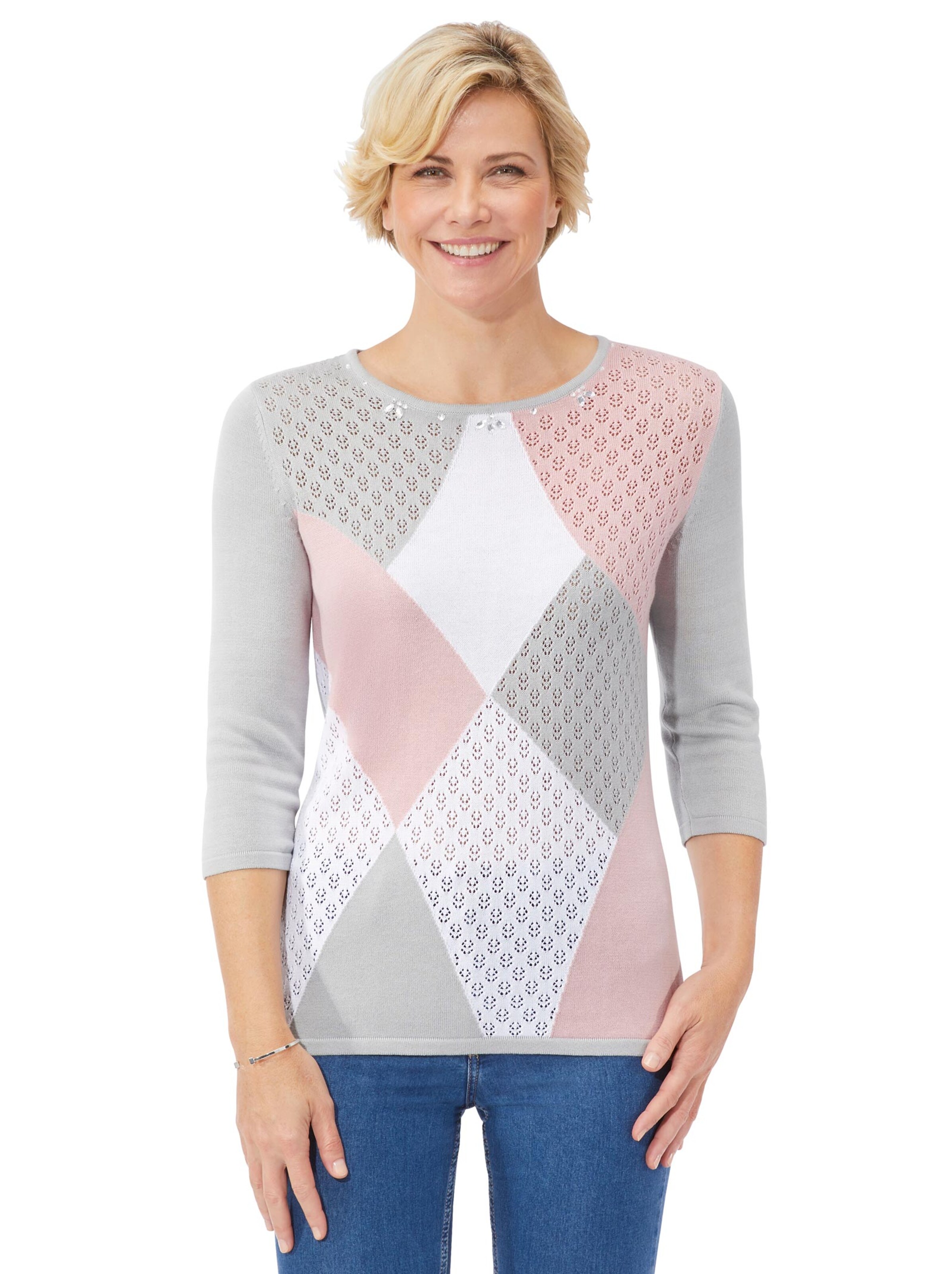 Pullover - rosé-grau-gemustert