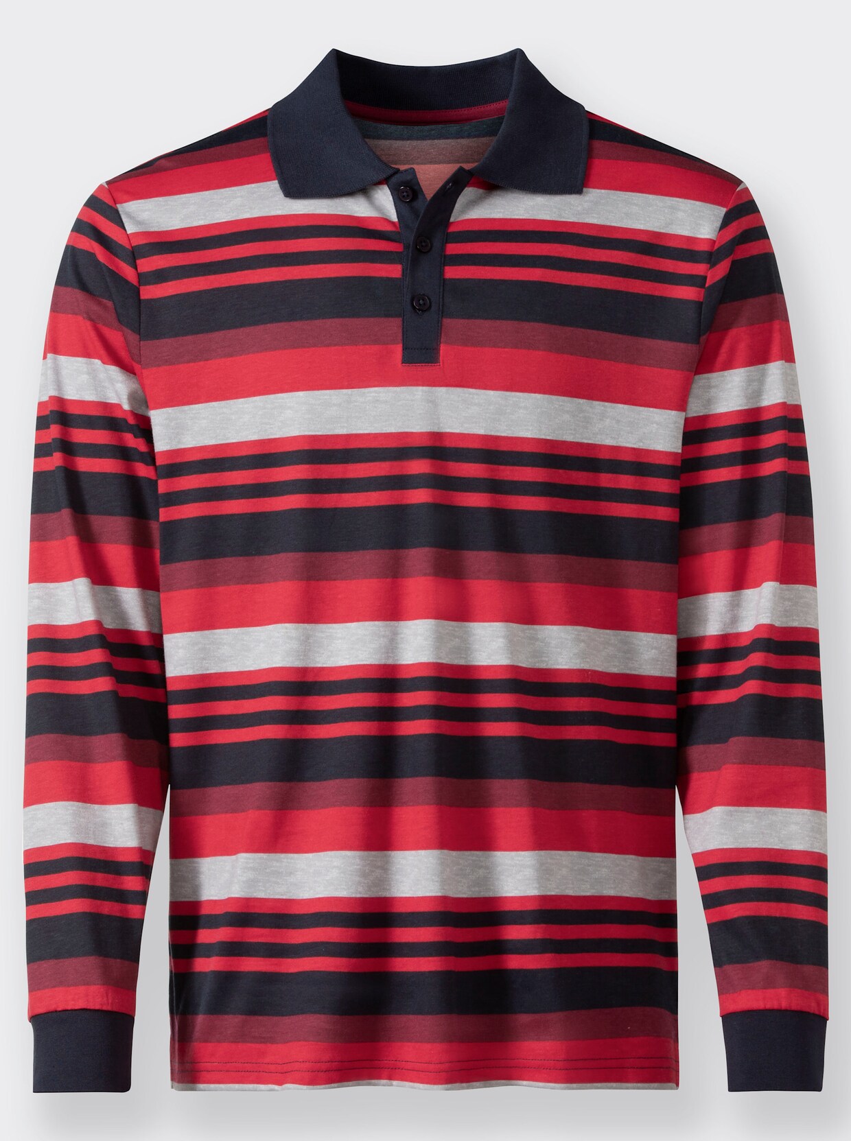 Catamaran Sports Poloshirt met lange mouwen - marine/rood gestreept
