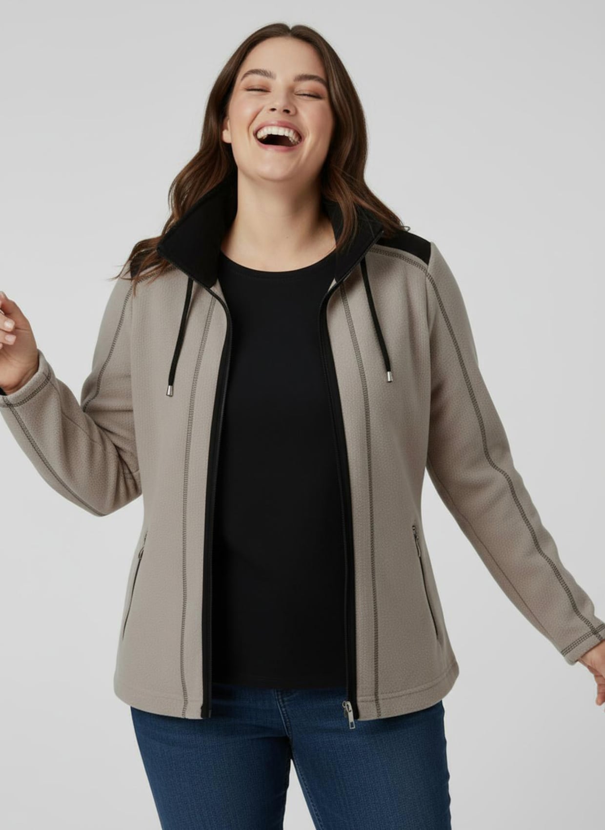 Fleecejacke - beige-schwarz