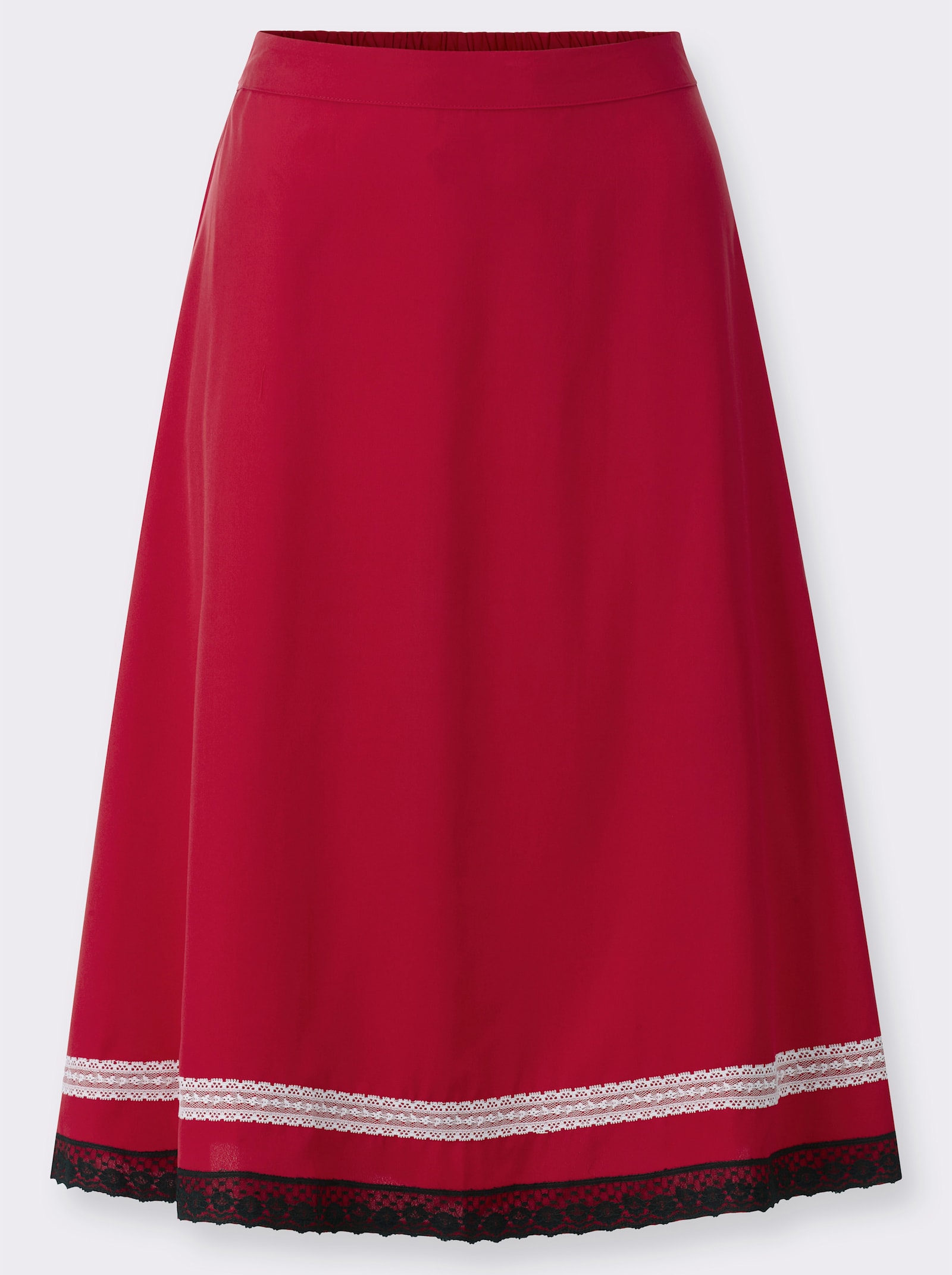Trachtenrock mit Spitzenband am Saum - rot-schwarz