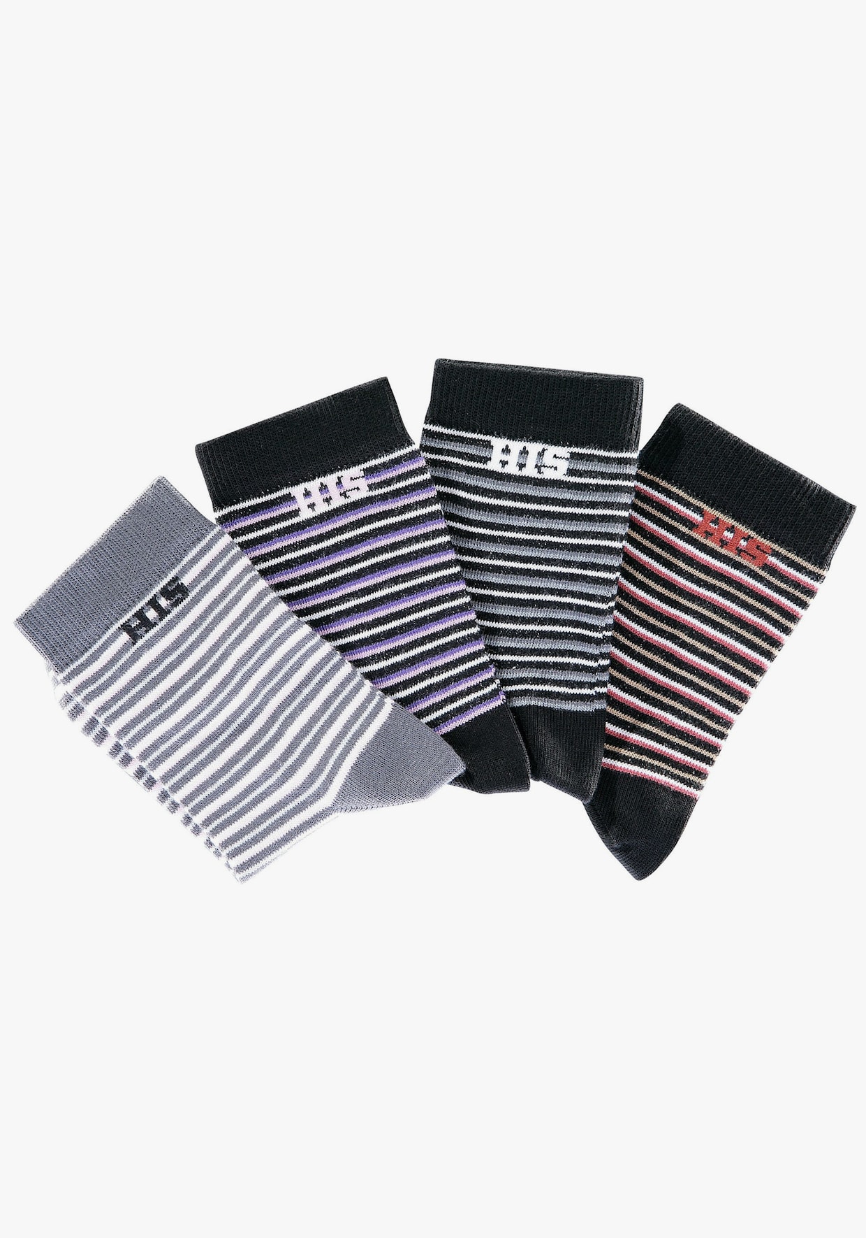 H.I.S chaussettes basiques - gris-noir, gris foncé-noir, gris clair, rouge-noir