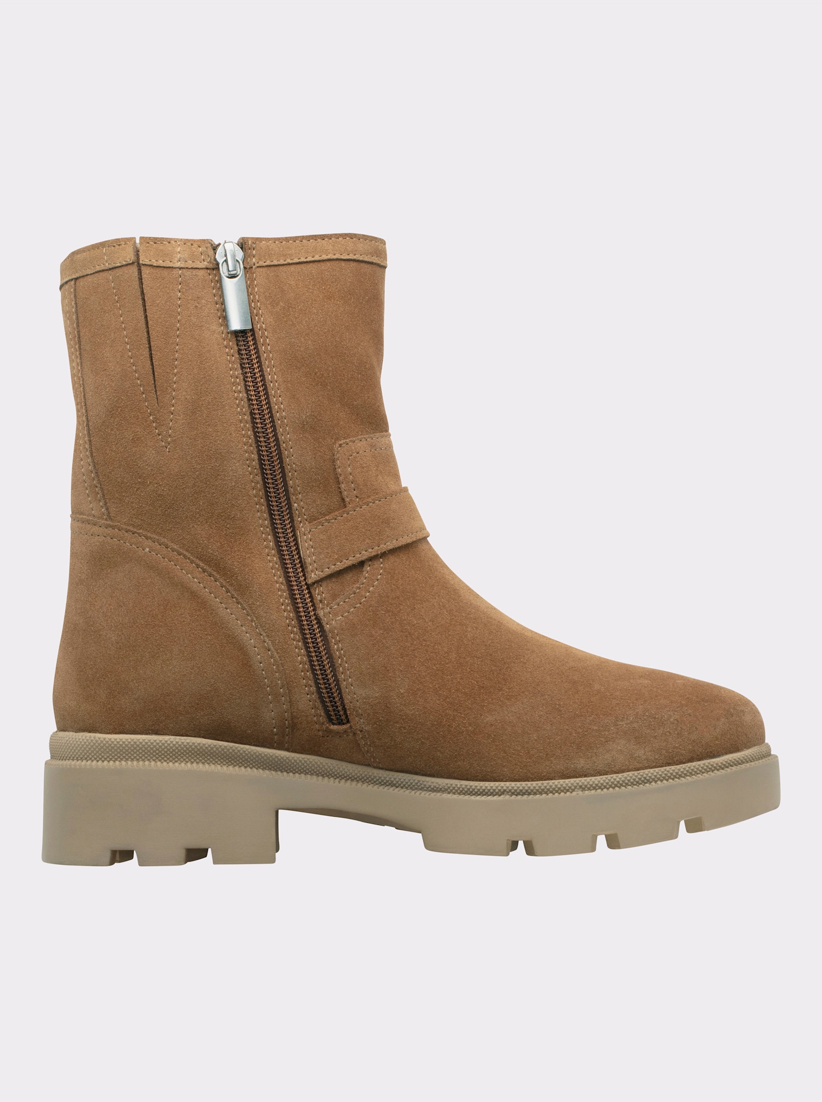 sheego Stiefelette mit Bändern und Schnallen - camel