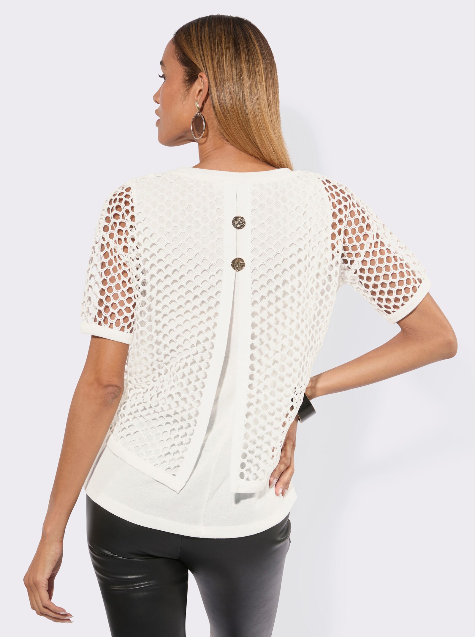 Spitzenshirt mit Knöpfen hinten - weiß