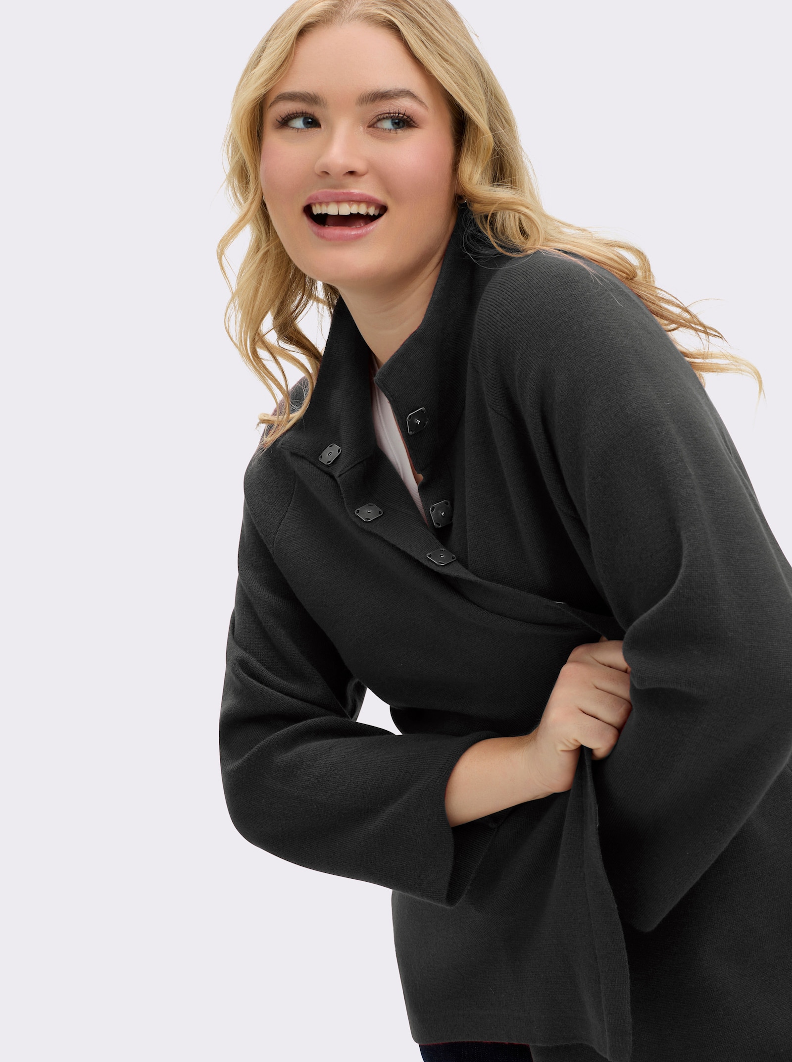 sheego Strickjacke mit weiten 3/4-Ärmeln - anthrazit-meliert