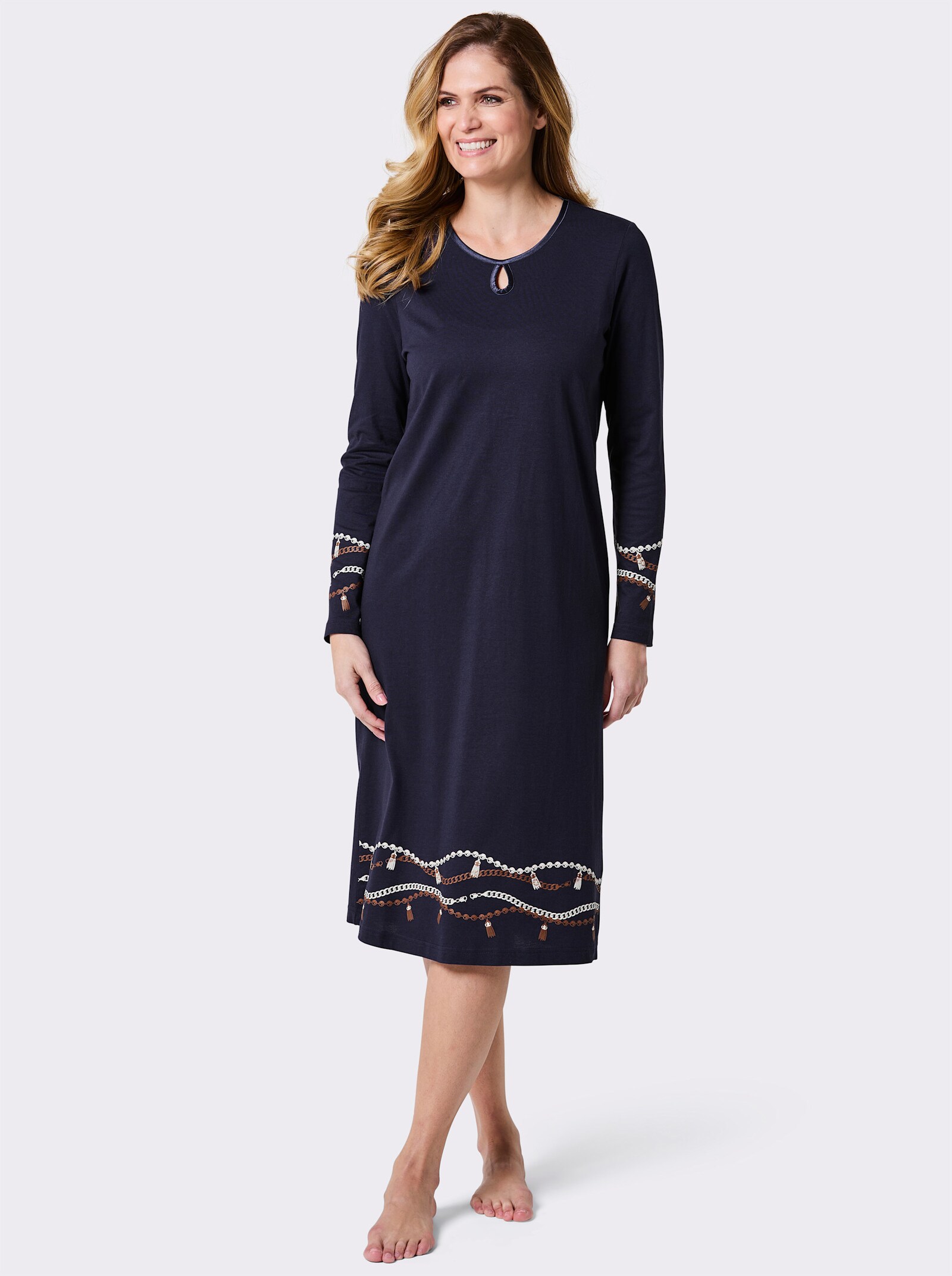 wäschepur Nachthemd mit Kettendruck - marine-champagner-bedruckt