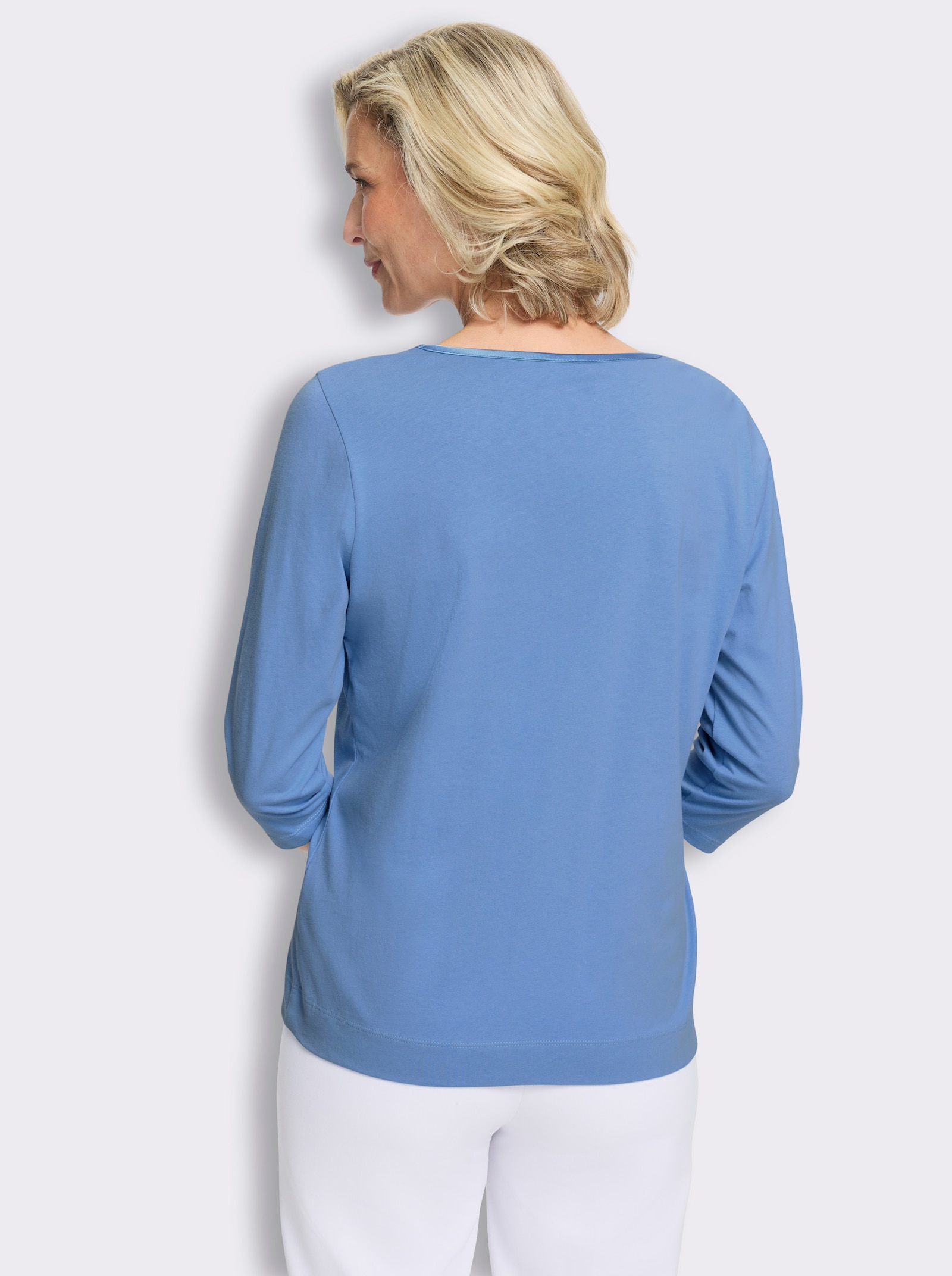 3/4-Arm-Shirt mit Satin-Paspelierung - himmelblau