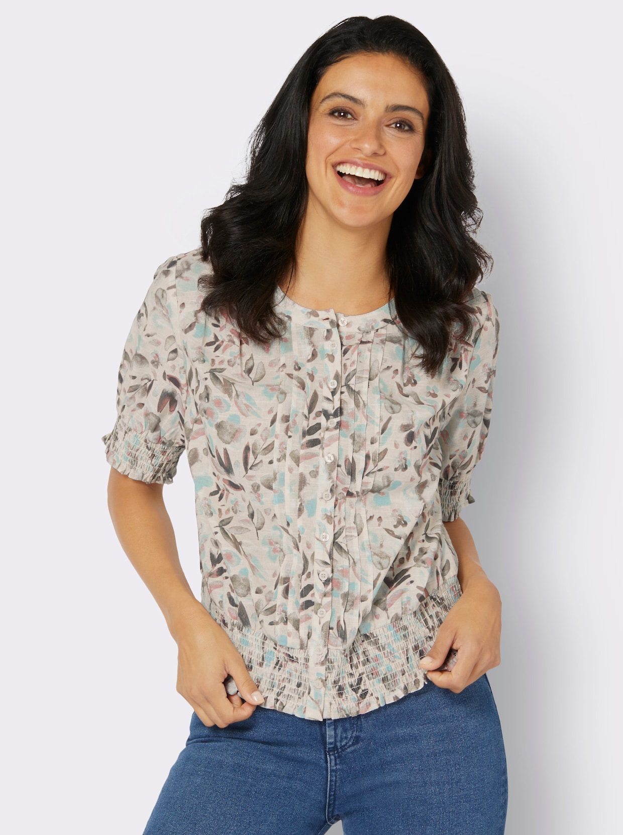 Blouse met print - zand/kalkmint bedrukt