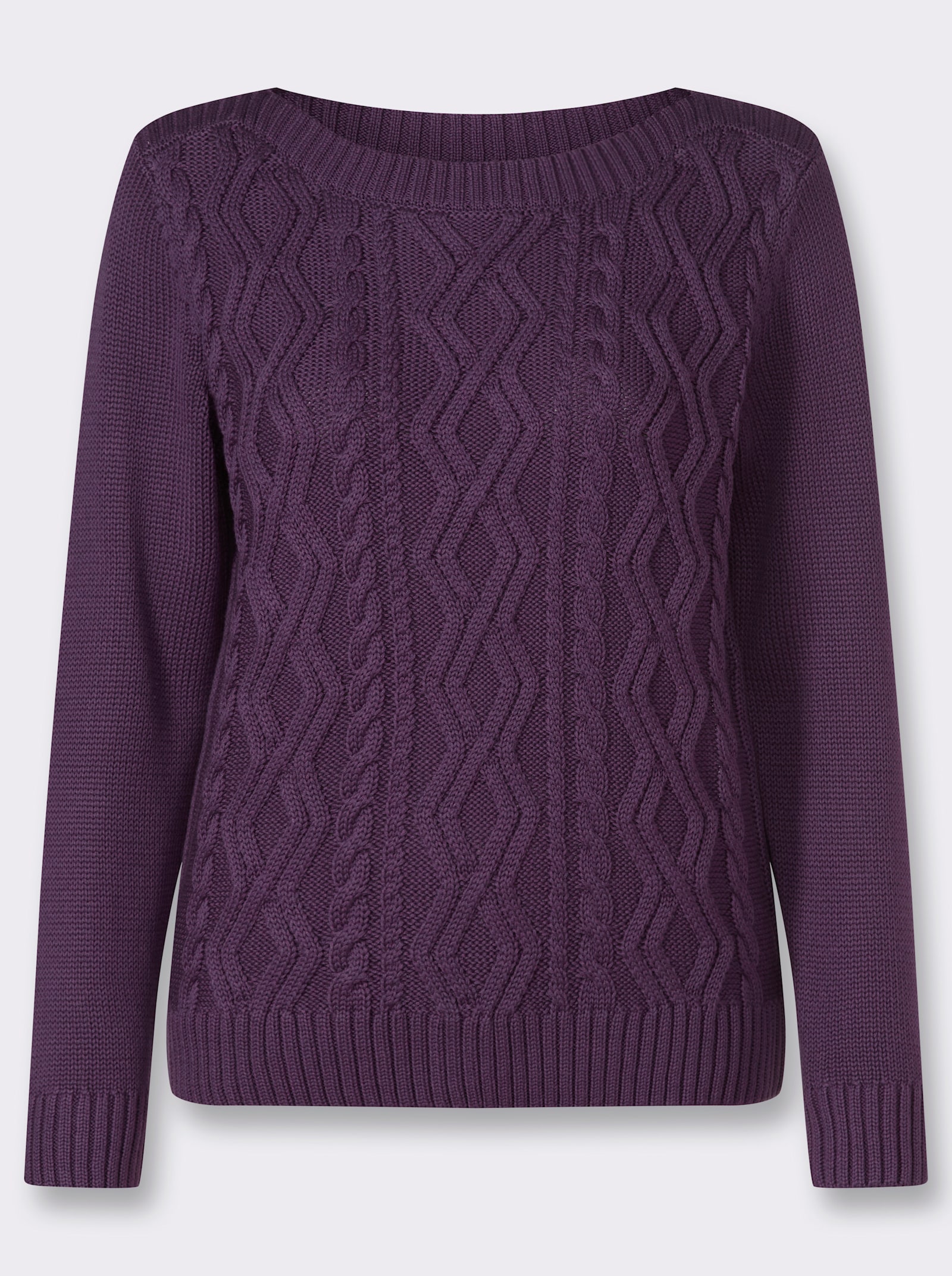 Pullover mit Zopfmuster-Mix vorne - traube