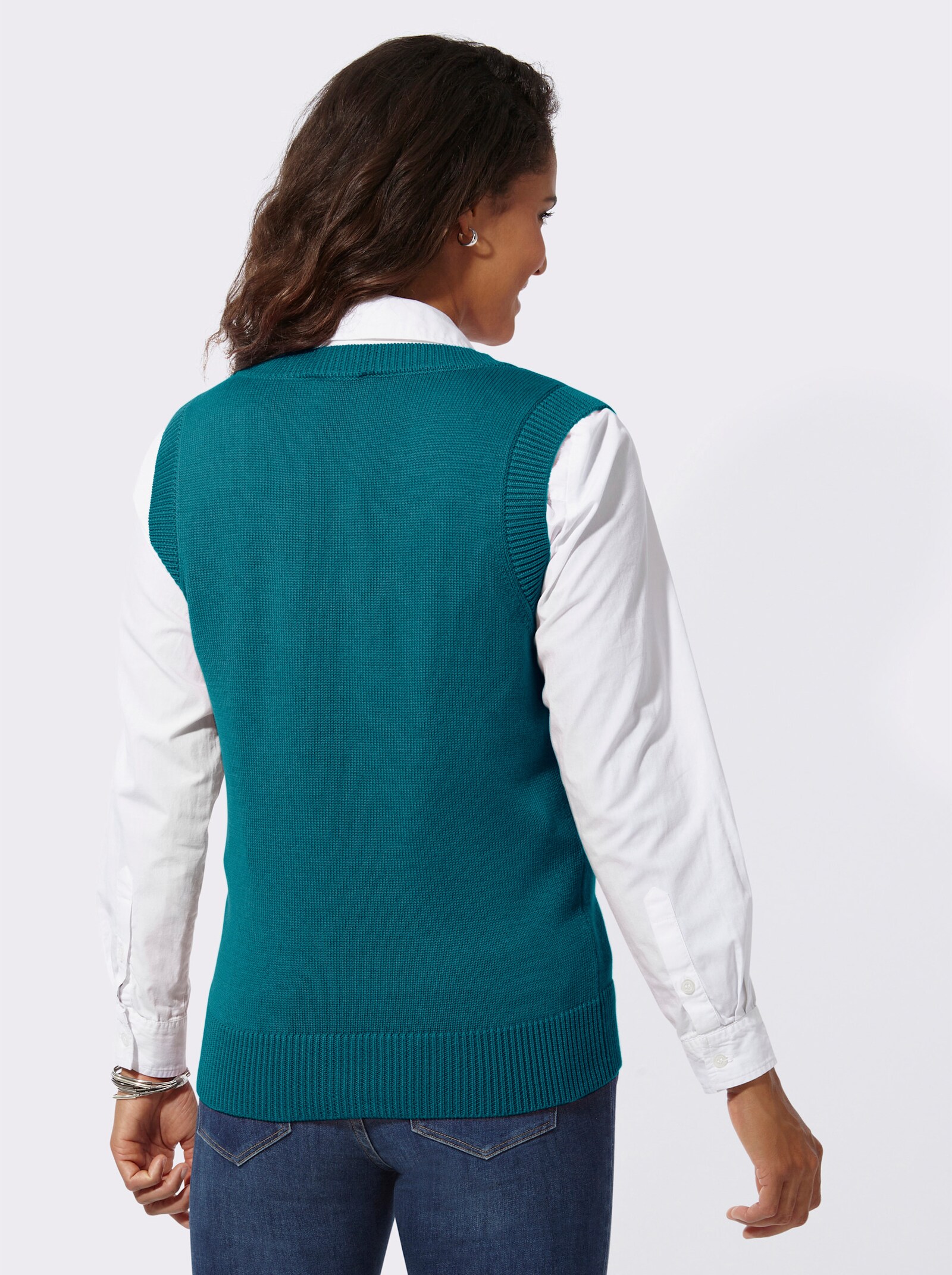 Pullunder mit Ripp-Abschlüssen - petrol