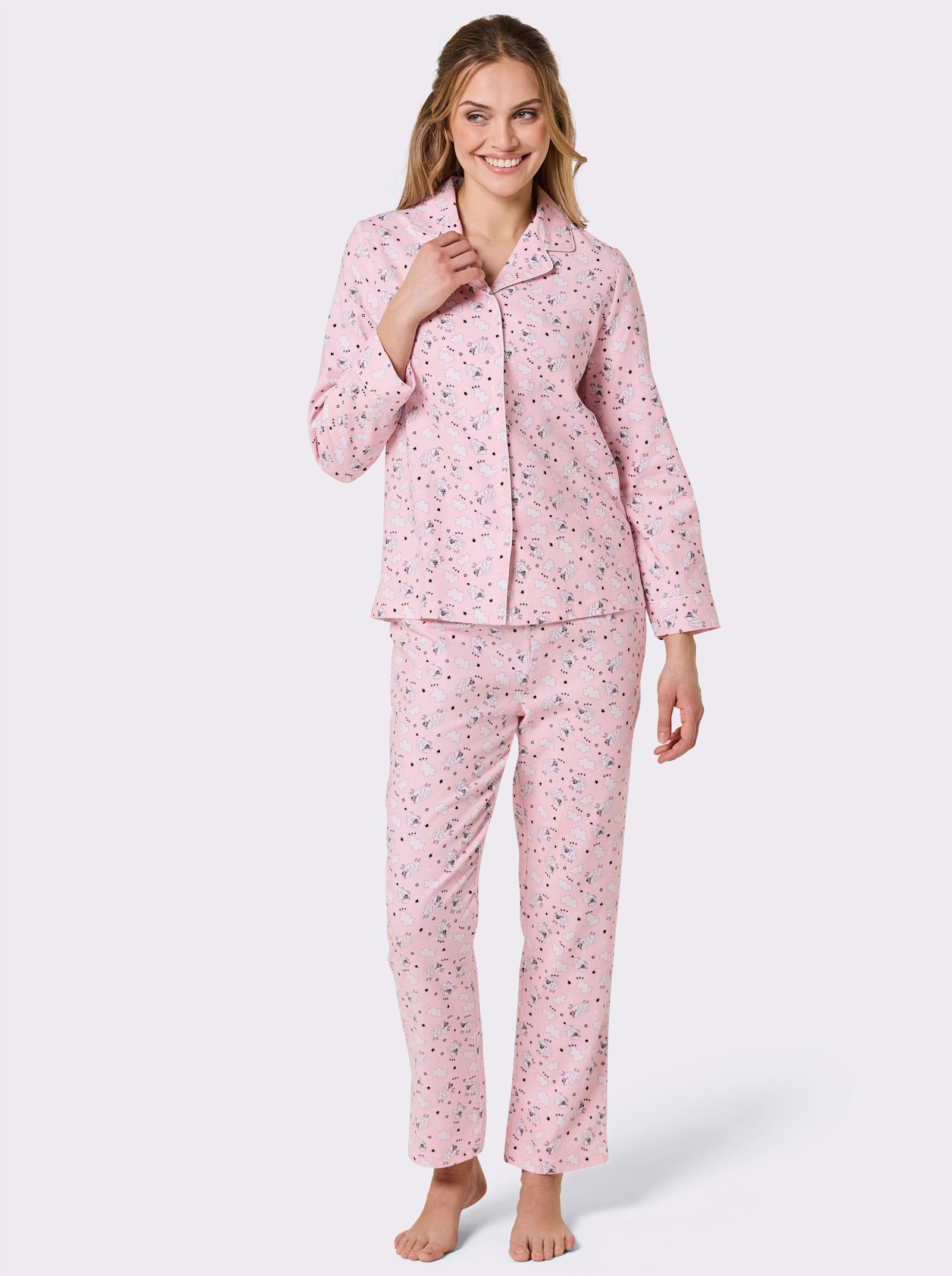 wäschepur Pyjama mit Schaf-Motiven - hellrosé-ecru