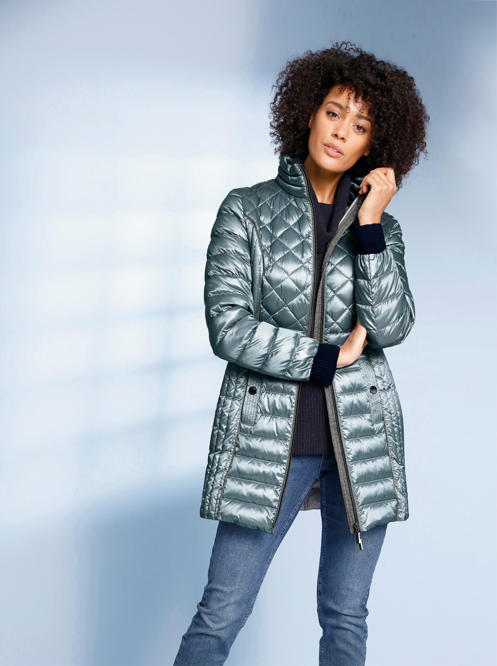 CREATION L PREMIUM Veste en duvet légère en mélange de motifs matelassés - turquoise foncé