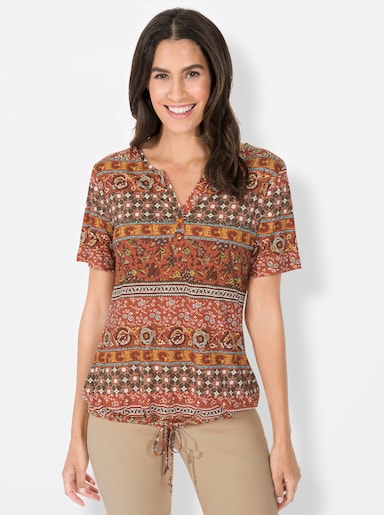 Print-Shirt mit weitenregulierbarem Saum - terra-rostrot-bedruckt