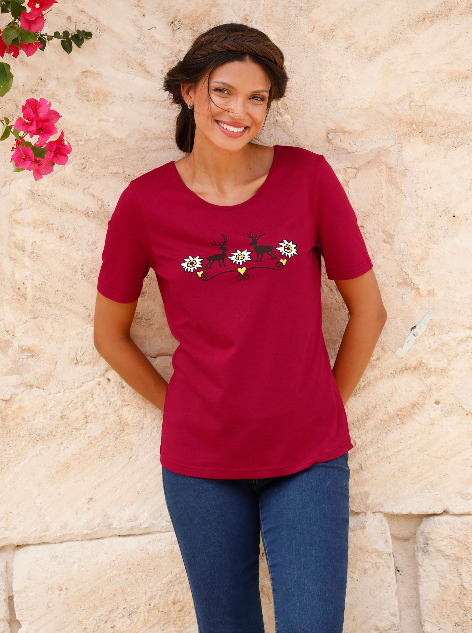 Trachtenshirt mit Rundhals-Ausschnitt - rot