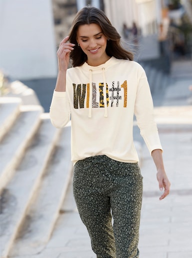 Stehkragenshirt mit platziertem Schriftzug - champagner-khaki-bedruckt