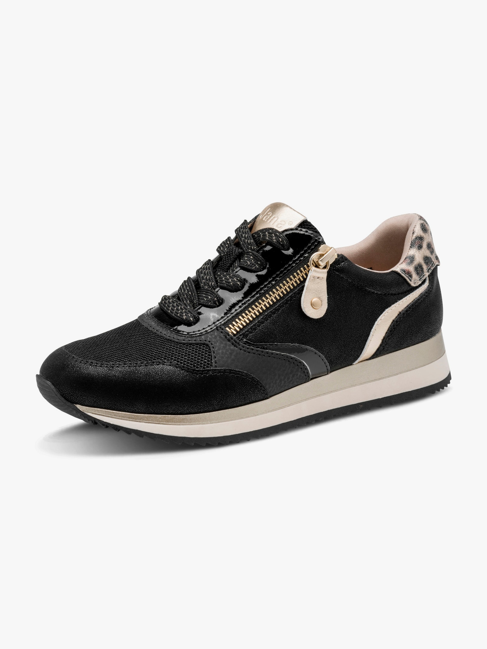 Jana Sneaker mit Leo-Details - schwarz