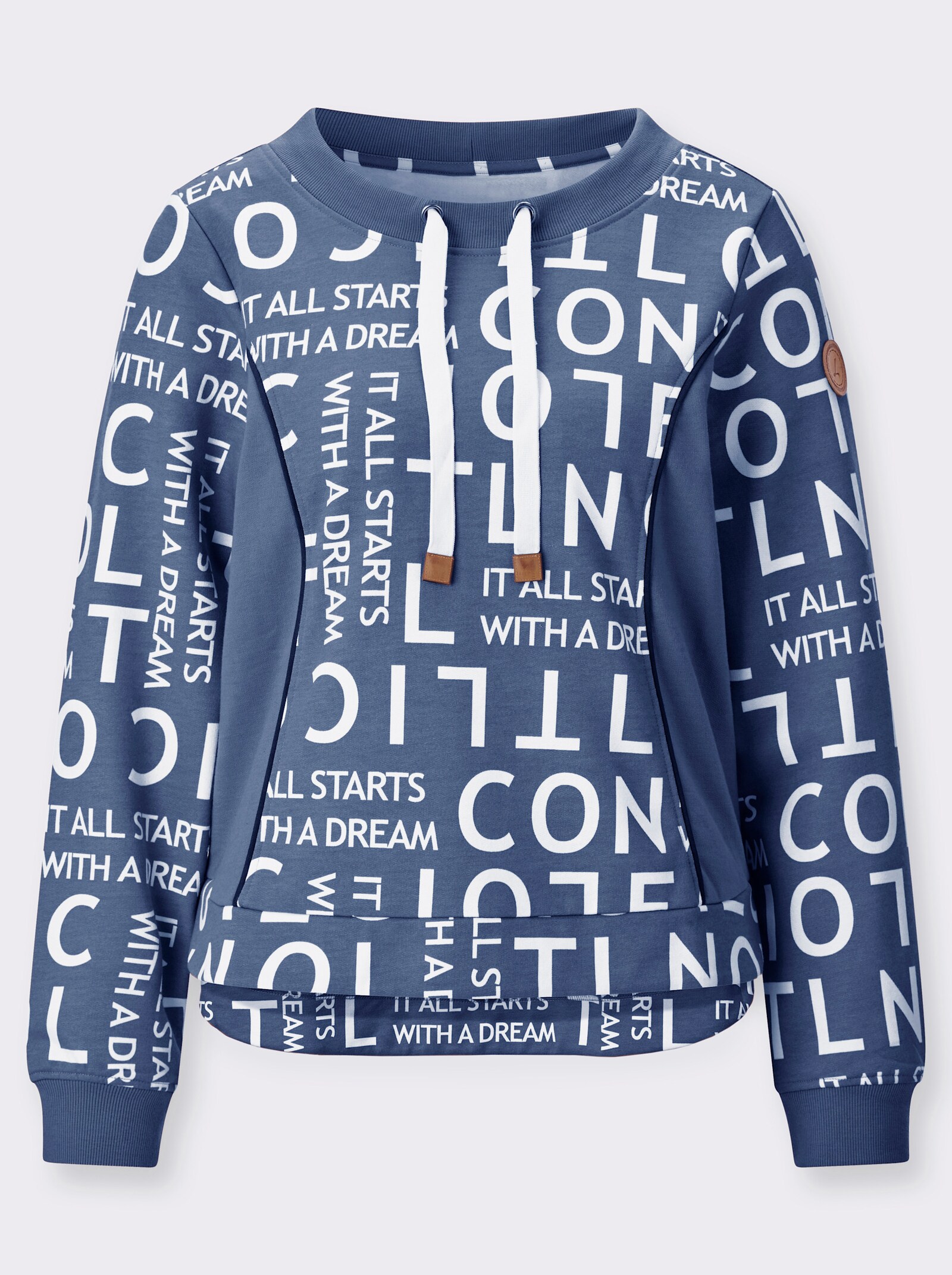 Sweatshirt mit angerautem Innenteil - jeansblau-weiß-bedruckt