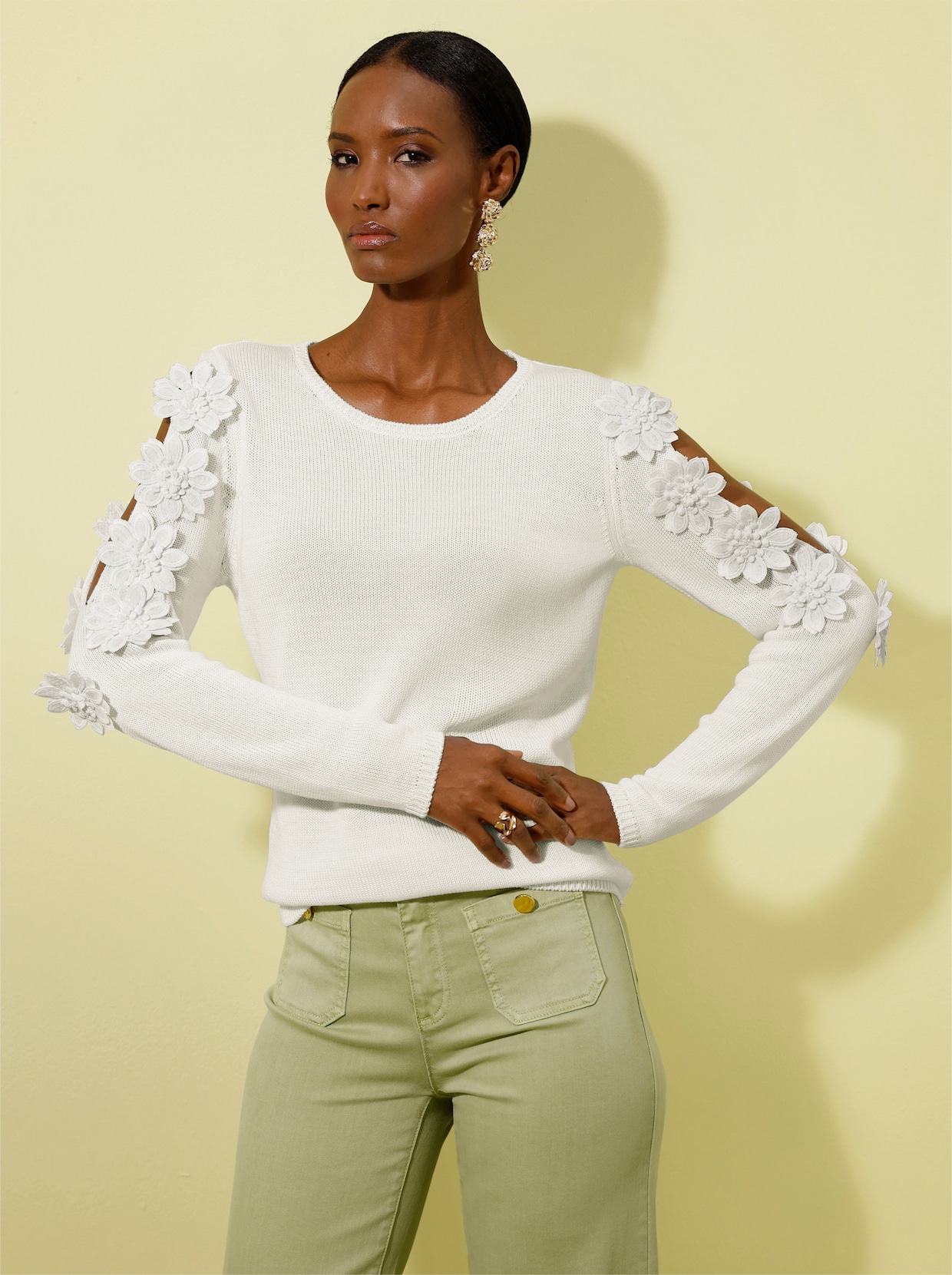 Langarm-Pullover mit Viskose - ecru