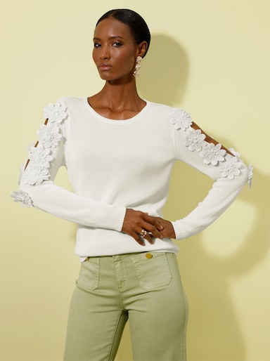 Langarm-Pullover mit Viskose - ecru