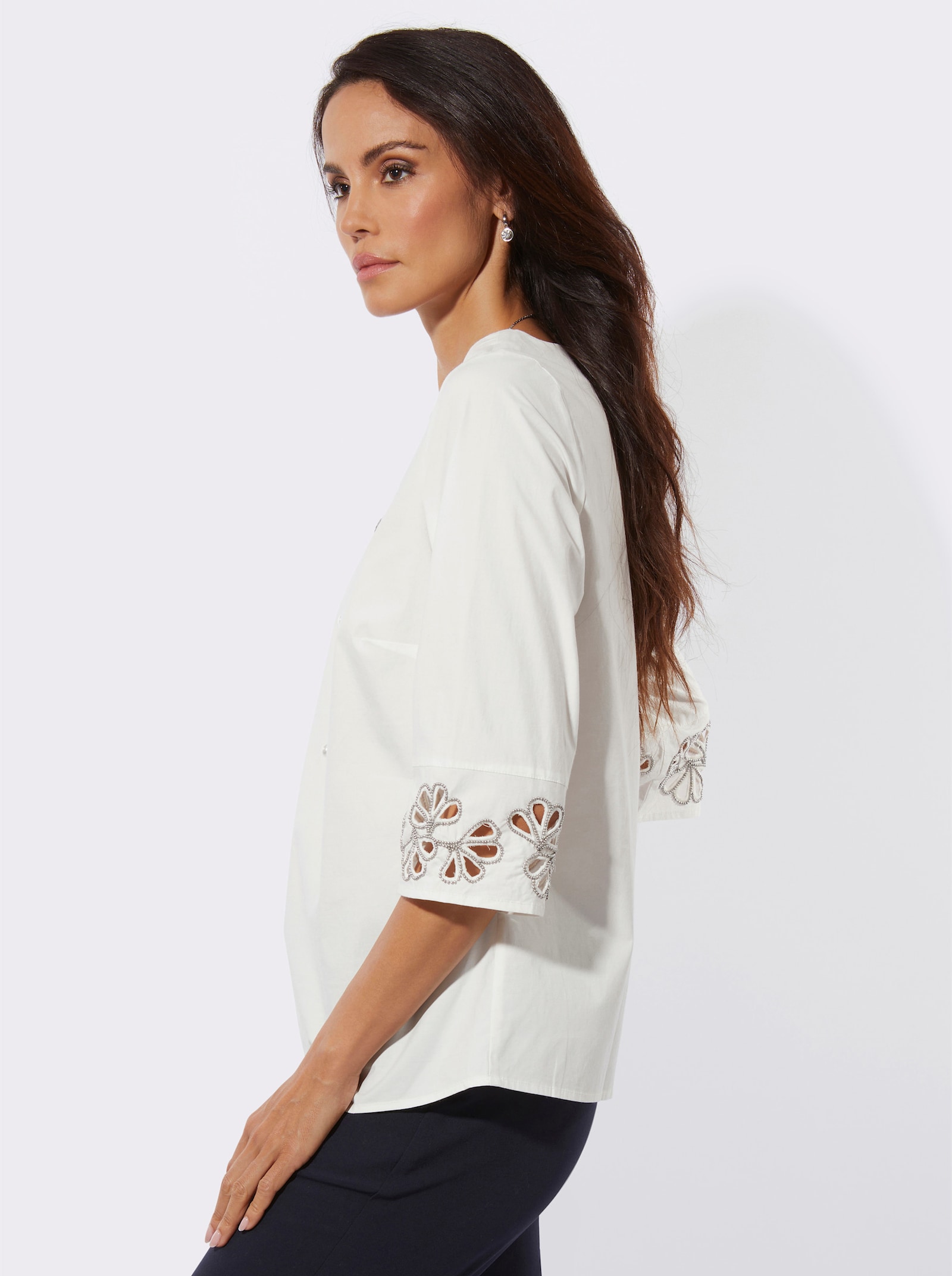 Baumwollbluse in bequemer Schlupfform - ecru